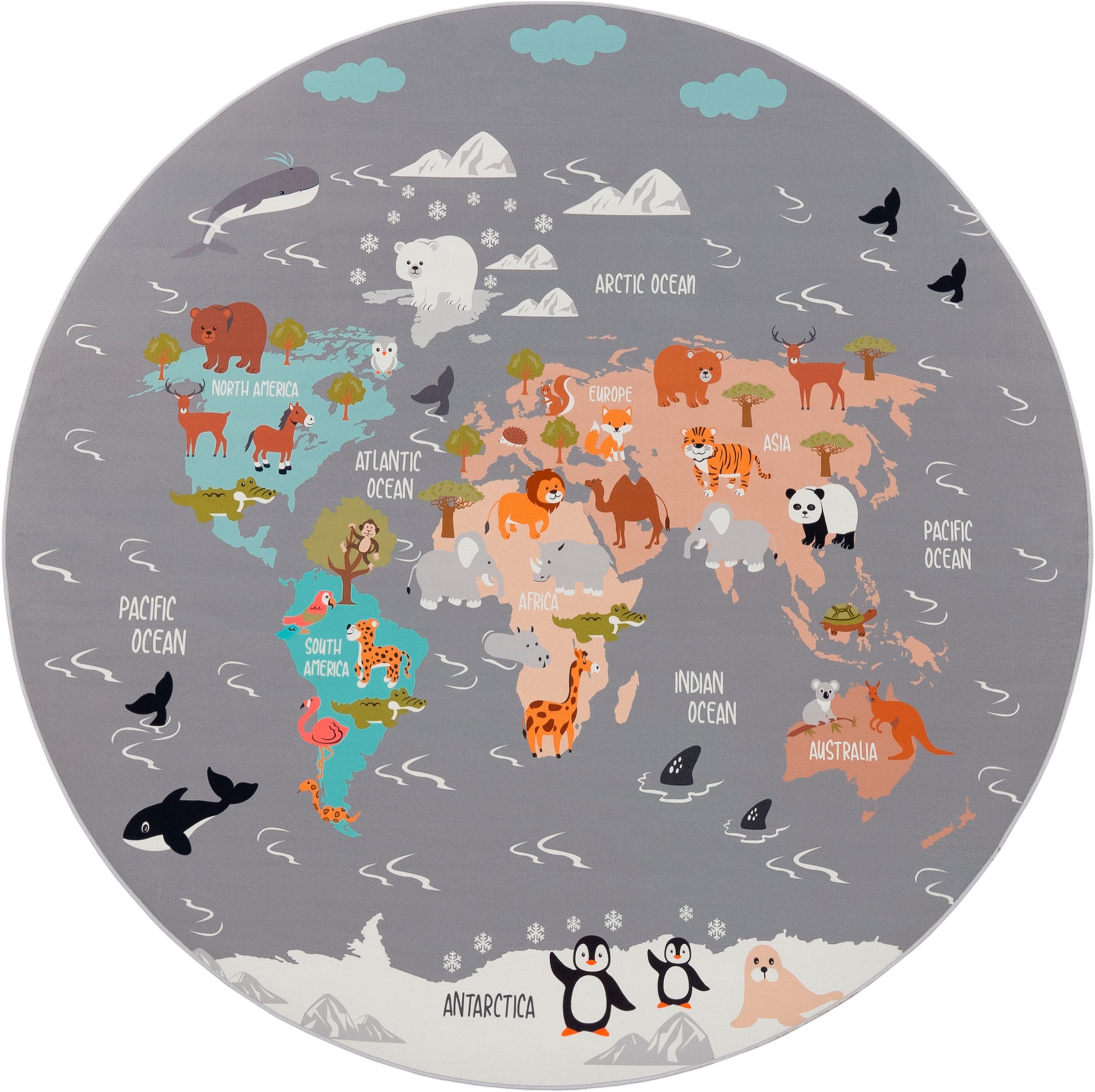 Paco Home Kinderteppich »Bino 581«, rund, 4 mm Höhe, Spielteppich, Motiv We günstig online kaufen