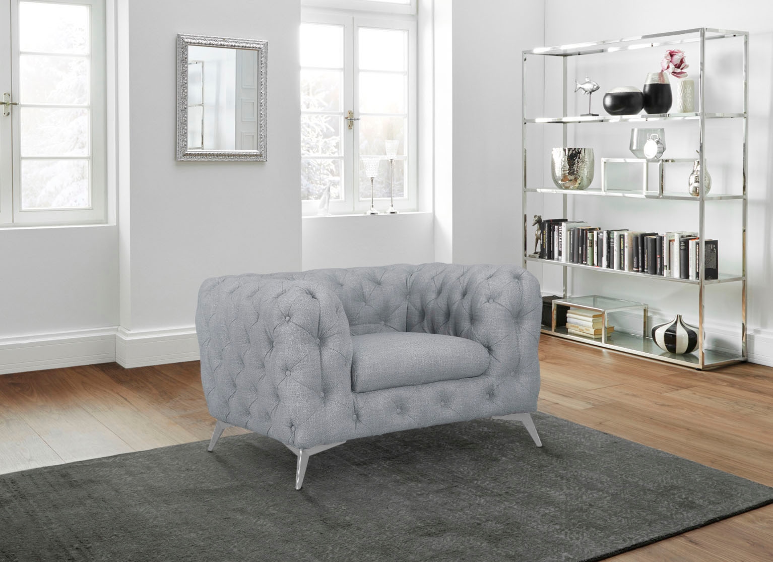 Leonique Chesterfield-Sessel »Glynis Sessel«, aufwändige Knopfheftung, moderne Chesterfield Optik, Fußfarbe wählbar