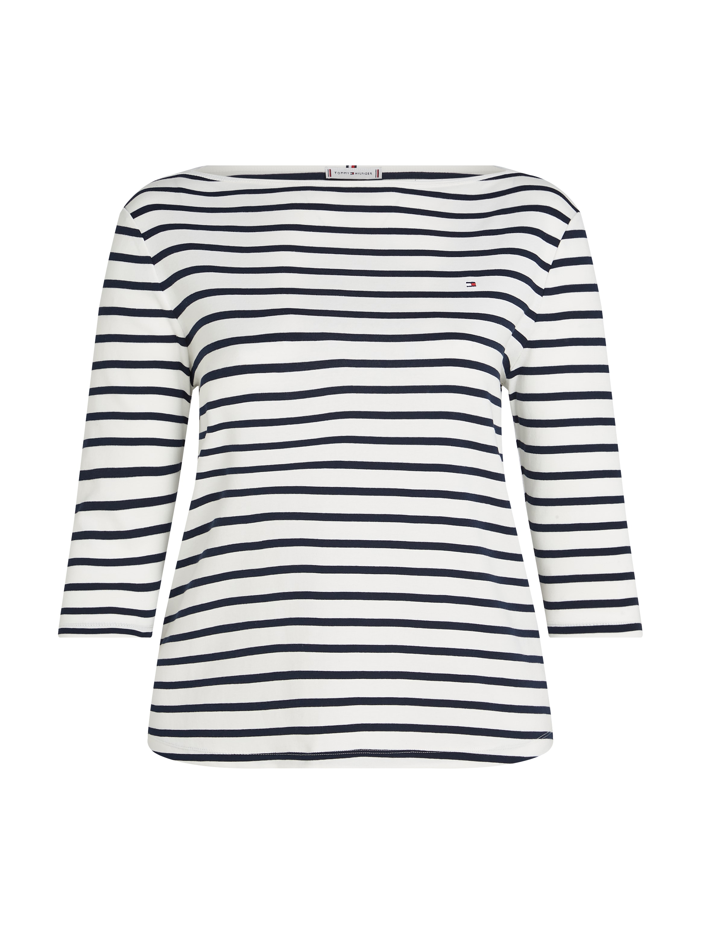 Tommy Hilfiger Curve T-Shirt »CRV SLIM CODY BOAT-NK 3/4SLV«, in Großen Größen, 3/4 Ärmel, Logostickerei