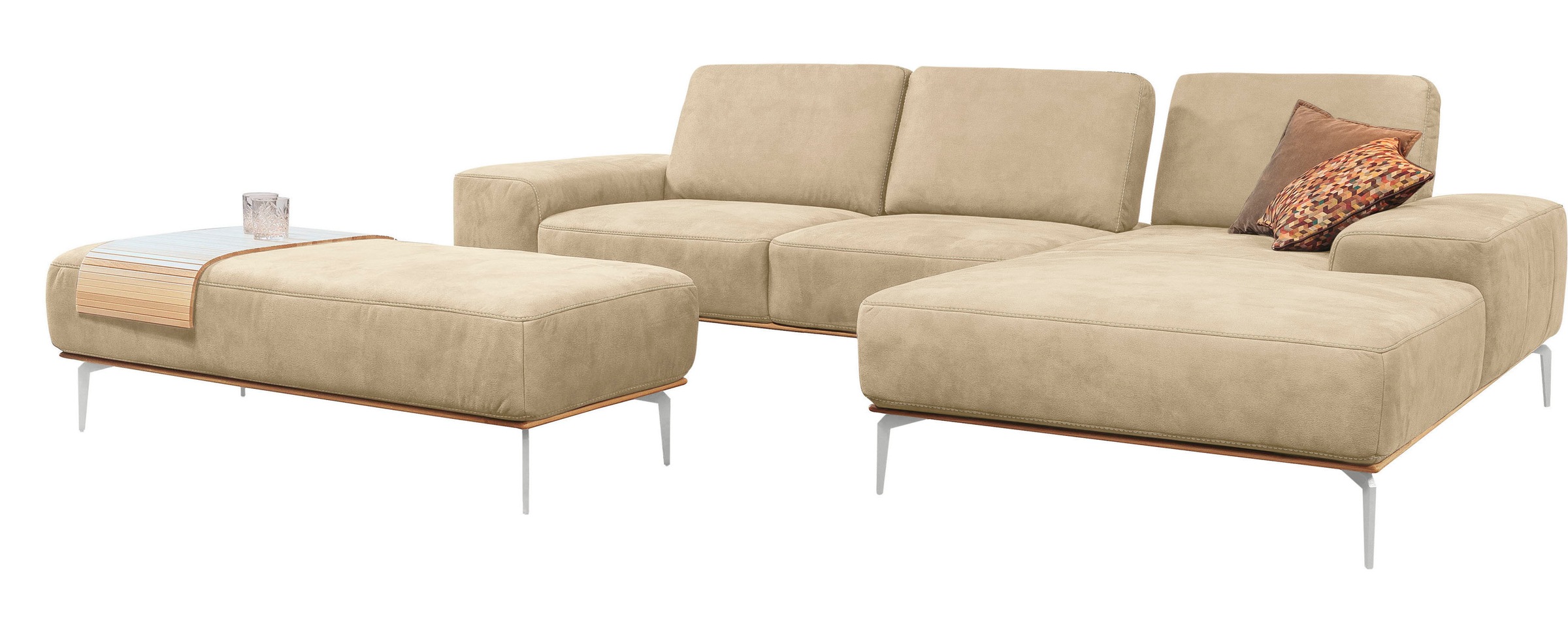 W.SCHILLIG Ecksofa »run, Designsofa mit tollem Sitzkomfort, bequem, L-Form«, mit elegantem Holzsockel, Füße in Chrom glänzend, Breite 319 cm