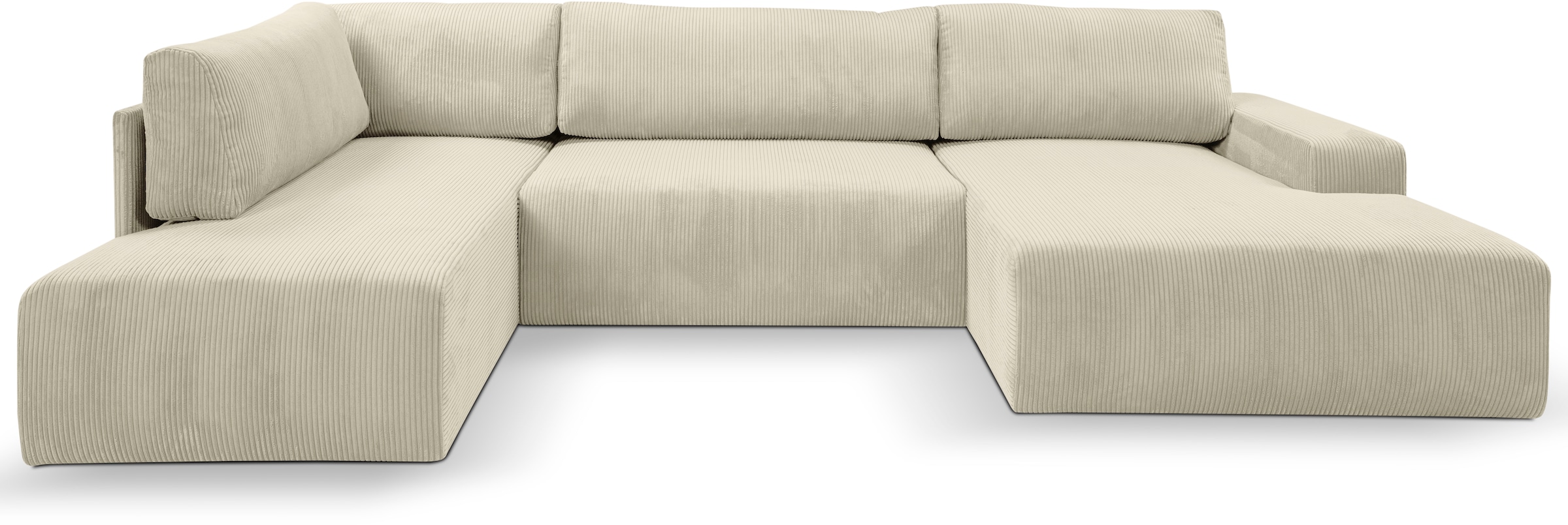 WERK2 Wohnlandschaft »Rotterdam-U, U-Form, in kuschelweichem Cord oder Breitcord«, Design Sofa mit Schlaffunktion & Bettkasten, Cord, Natur