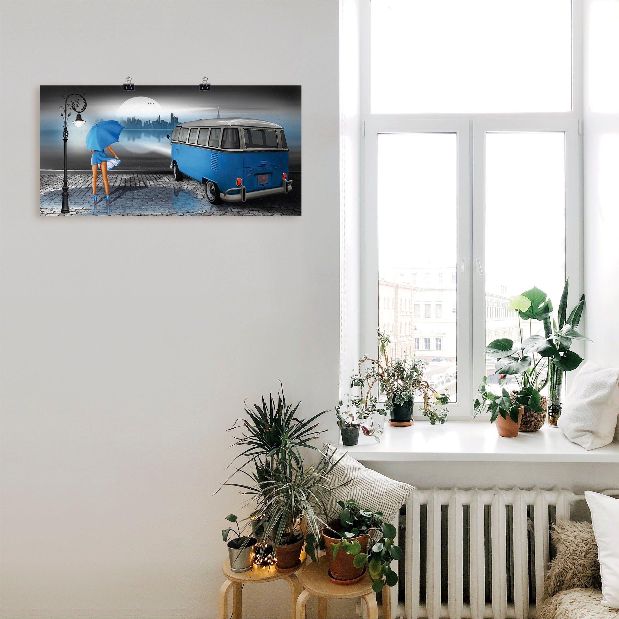 Artland Wandbild »Regennacht in Blau mit Bulli T1«, Auto, (1 St.), als Leinwandbild, Poster, Wandaufkleber in verschied. Größen