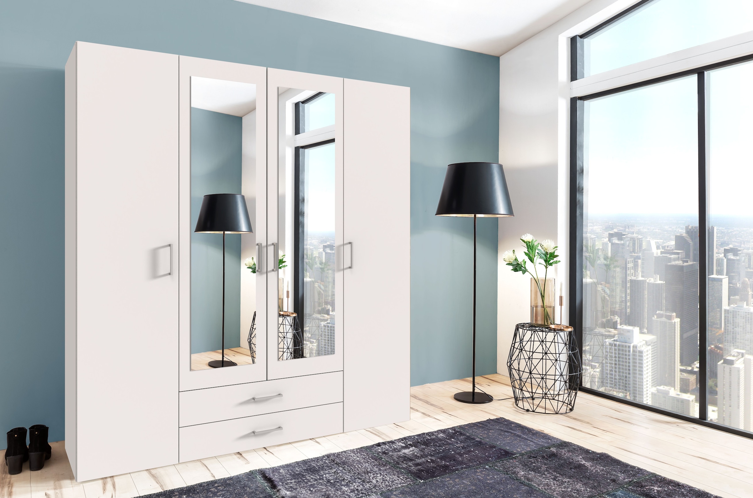 Wimex Drehtürenschrank »Mugano, 135 oder 180cm breit, 208 oder 236cm hoch, Made in Germany«, (mit langen oder kurzen Griffen aus Metall), wahlweise mit oder ohne Spiegel, mit Schubladen