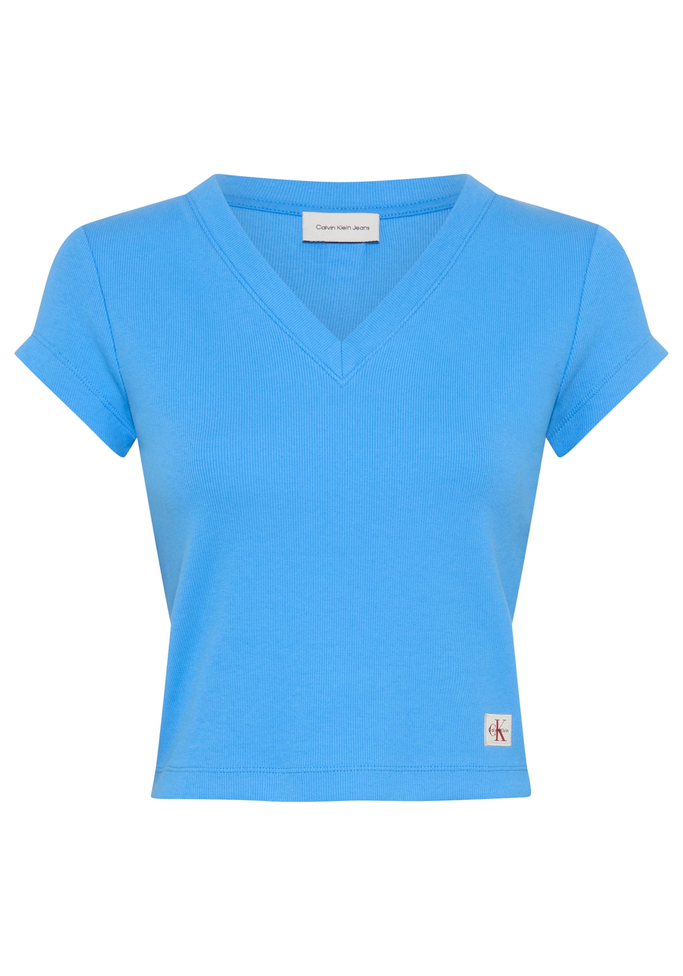 Calvin Klein Jeans »A- SS WOVEN LABEL RIB VNECK TEE« mit gewebtem Label