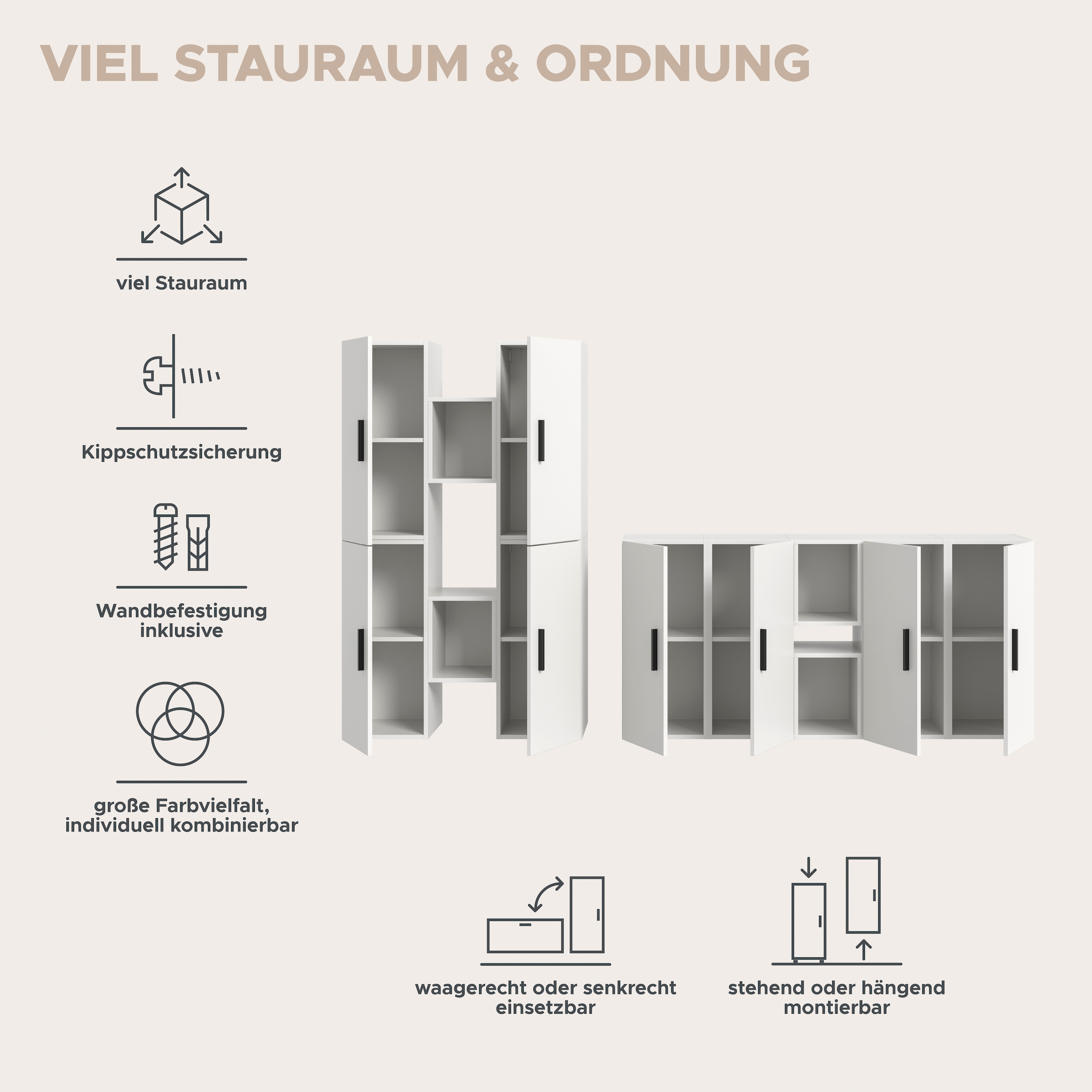 Home affaire Wohnwand »ENESTE, 12-teilig, in verschiedenen Farben, individuell kombinierbar« verschiedenste Kombinationmöglichkeiten, stehend oder hängend, 4 Stk. tlg.