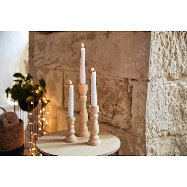 Kerzenhalter »Ricco«, (Set, 3 St.), aus Holz, Höhe ca. 11 cm + 17 cm + 25  cm auf Rechnung kaufen