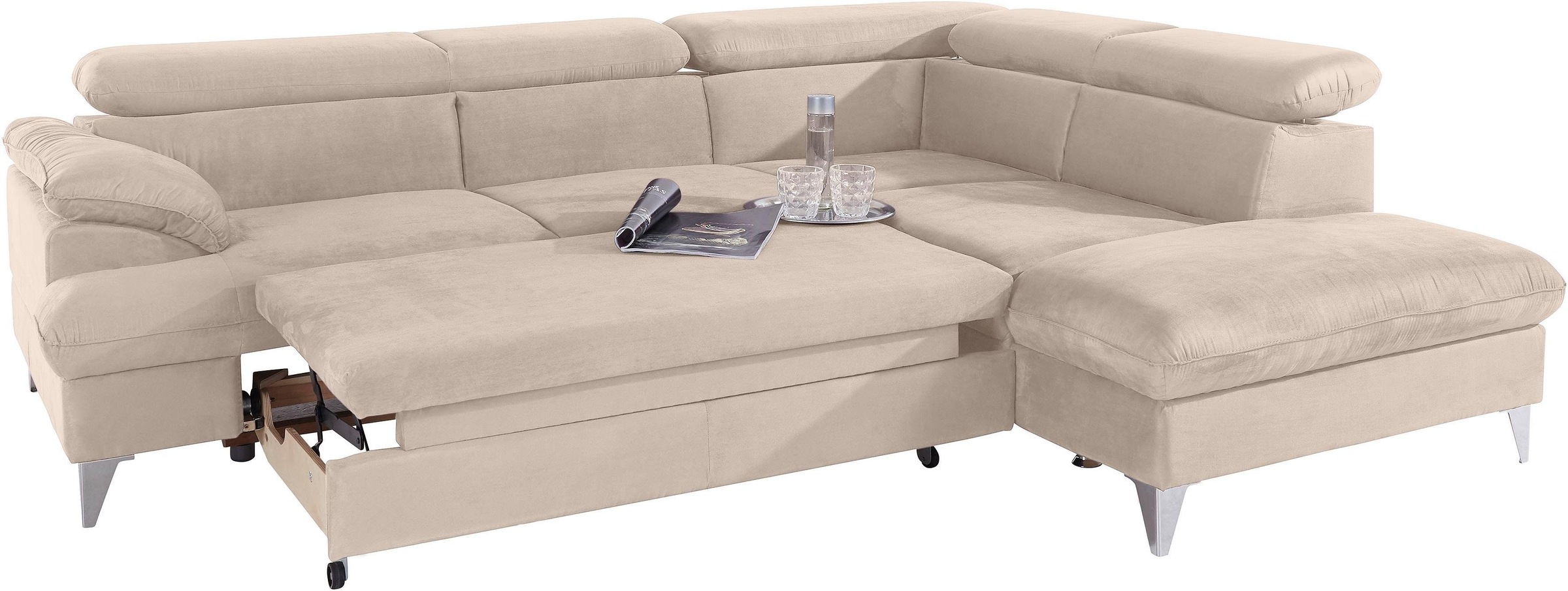 COTTA Polstergarnitur »Caluso L-Form«, Set bestehend aus: Ecksofa mit Kopfteilverstellung & Hocker