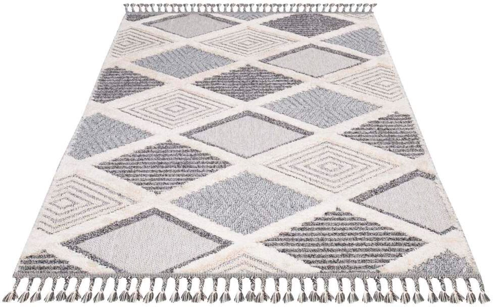 Carpet City Hochflor-Teppich »Valencia 731«, rechteckig, 20 mm Höhe, Läufer, Boho-Stil, 3D-Effekt, Raute, Hoch-Tief-Struktur, mit Fransen