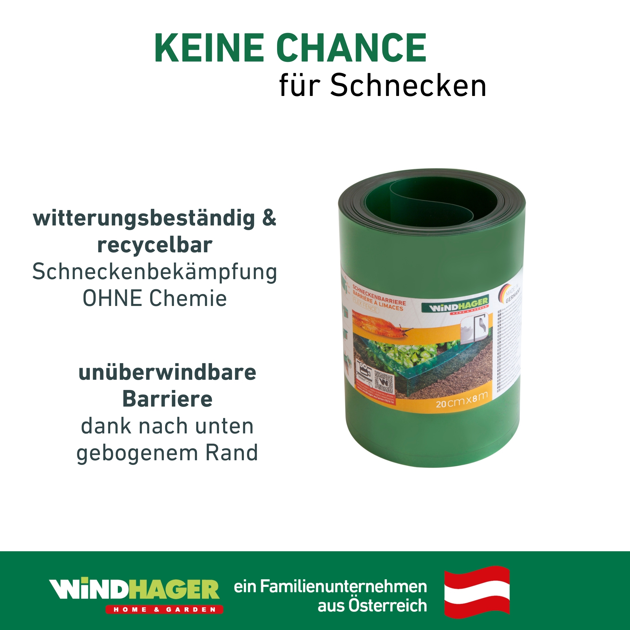 Windhager Schneckenkante »aus PET, Schneckenbarriere 20 cm x 8 m« Schneckenschutz für Beete, wiederverwendbar und recyclebar, grün
