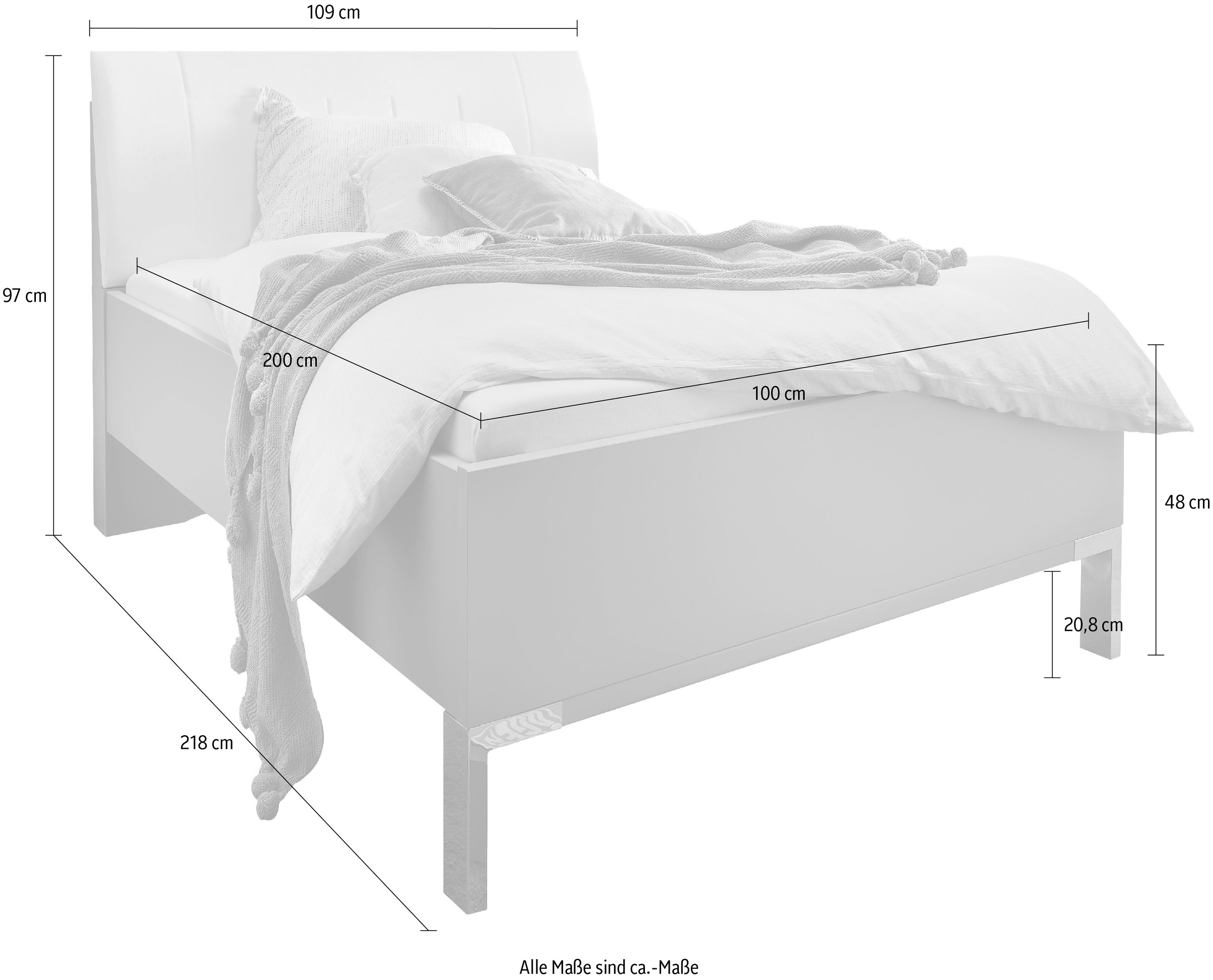 WIEMANN Futonbett »Monaco, Bettgestell, Bettrahmen, komfortables Polsterkopfteil«, (4-fache Liegehöhenverstellung, MADE IN GERMANY), Polsterkopfteil aus Kunstleder, verschiedene Größen, in Komforthöhe