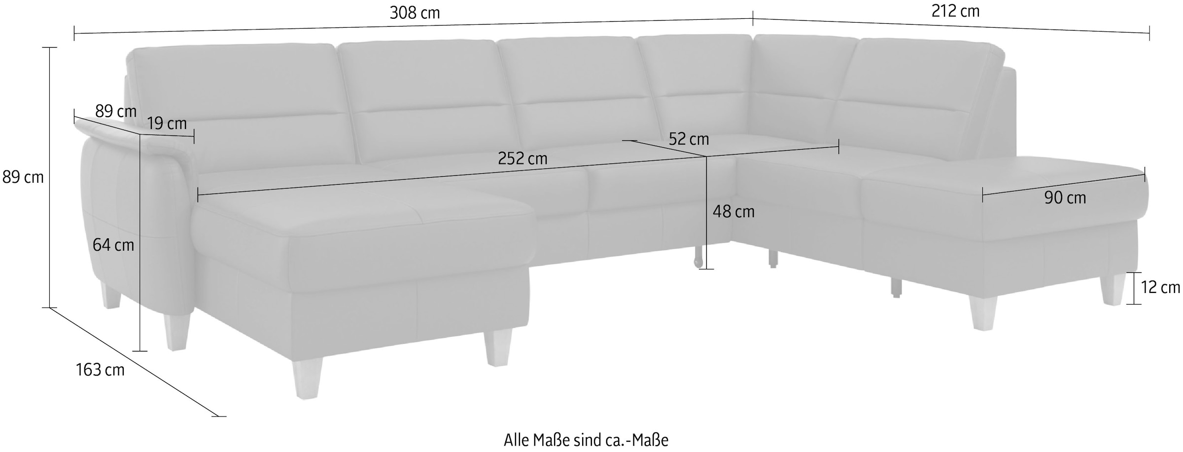 Home affaire Wohnlandschaft »Palmera U-Form«, Federkern, wahlweise mit Bettfunktion und mit/ohne Stauraum