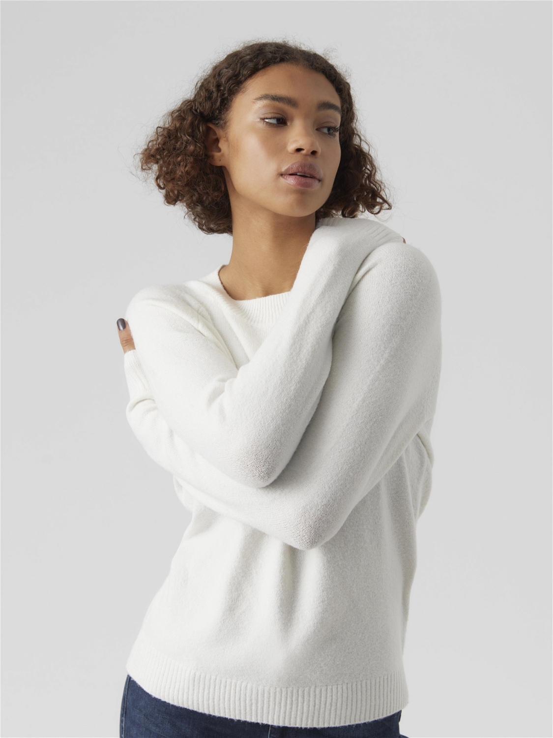 Vero Moda Rundhalspullover »VMDOFFY LS O-NECK BLOUSE GA NOOS« Materialmix, regular fit