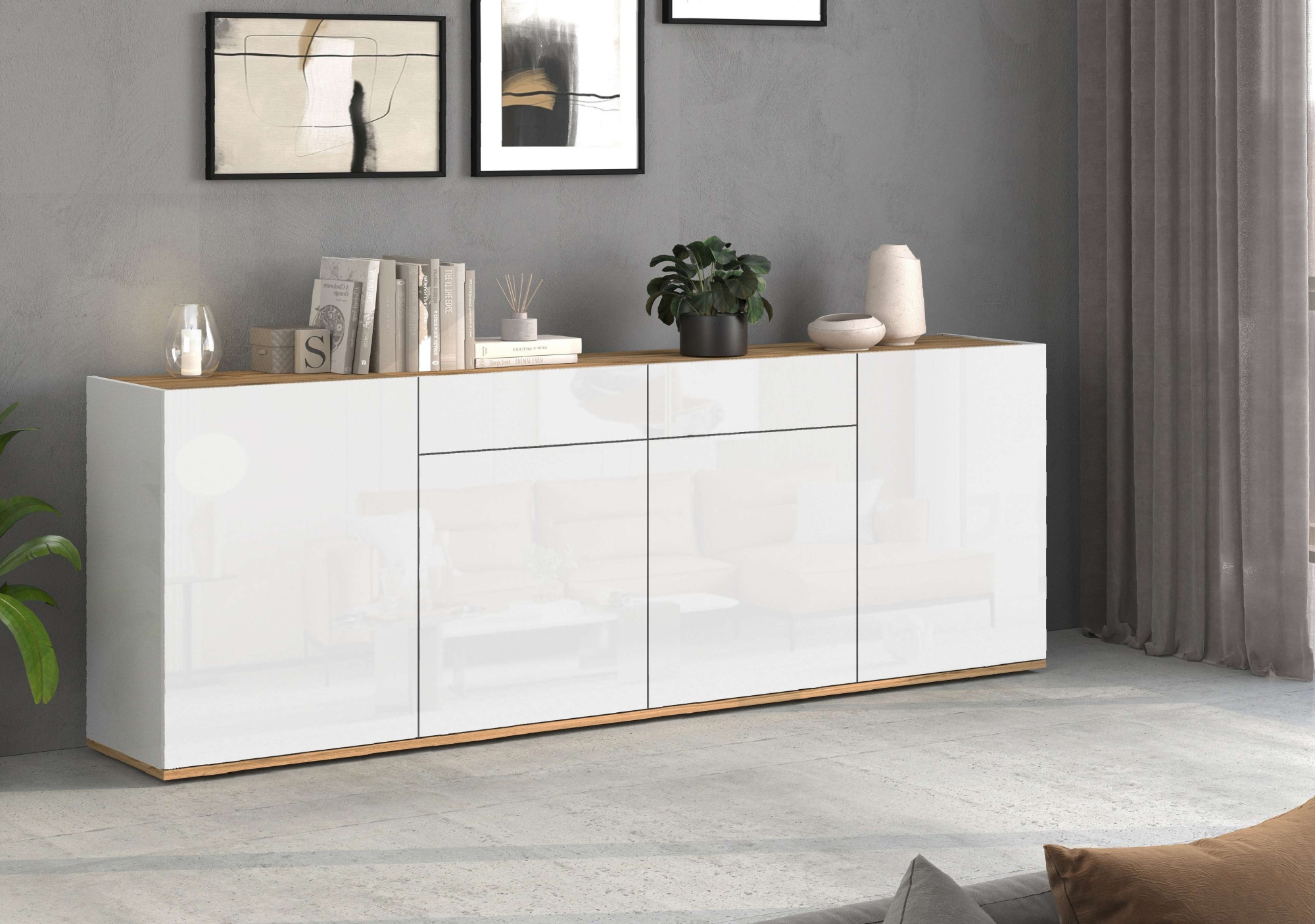 INOSIGN Sideboard »GARDA Sideboard,Kommode, Schrank, Kredenz Grifflos mit Push to Open«, (1 St.), 4 Türen, 2 Schubladen, grifflos Breite 200 cm