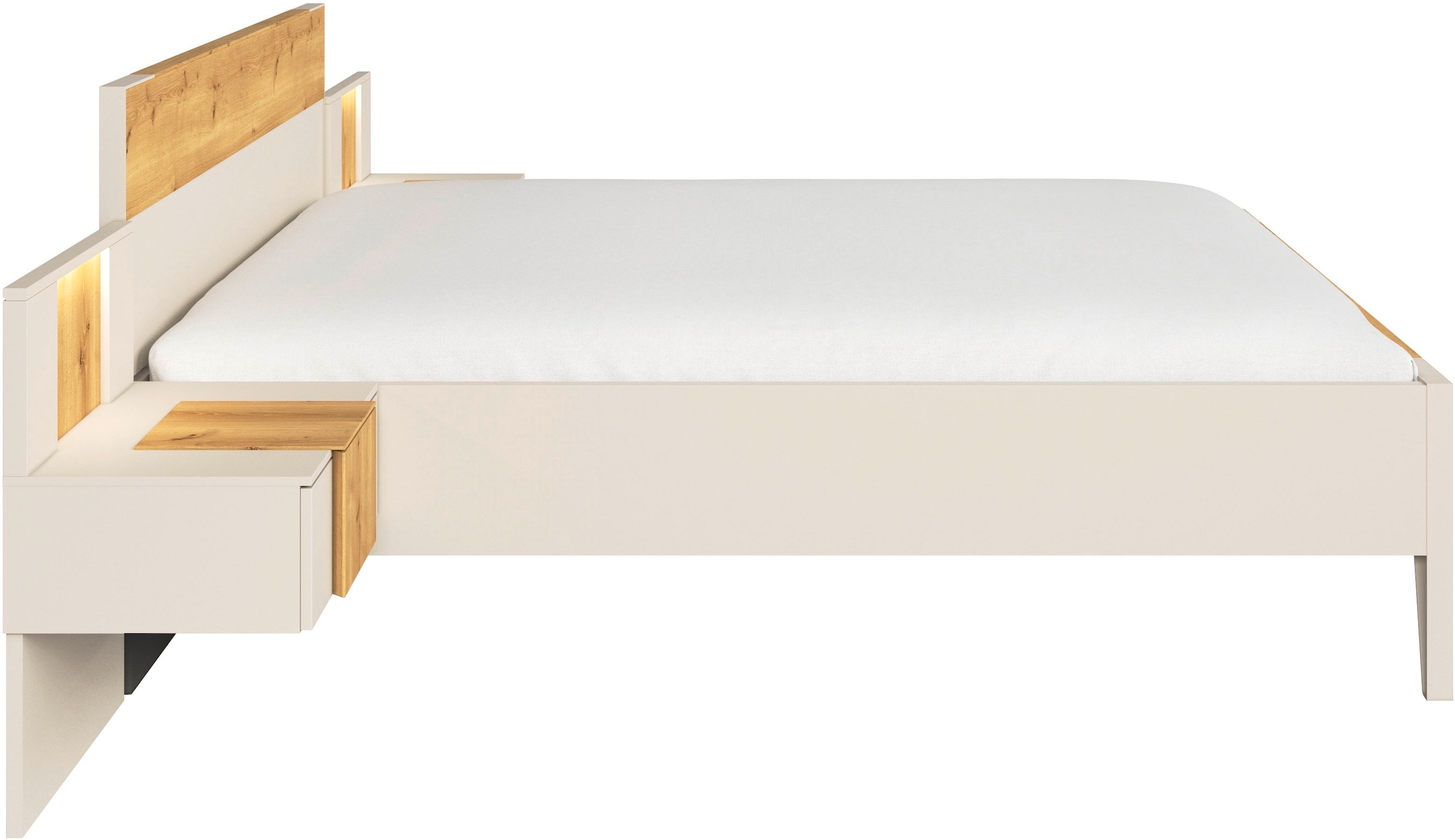 rauch Bettanlage »Bett Doppelbett Komfortbett Schlafzimmer Nachttische KONA« Set, Bett 180x200 oder 200x200, 2x Hängenachttisch, 2x Paneele mit Bel., 5 tlg. tlg. Absetzung Asteiche massiv, mit Soft-Close-Funktion MADE IN GERMANY