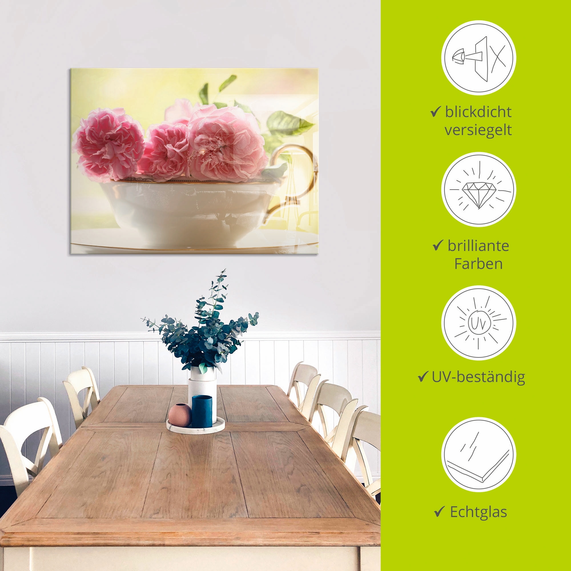 Artland Glasbild »Vintage Rosen«, Blumen, (1 St.), in verschiedenen Größen