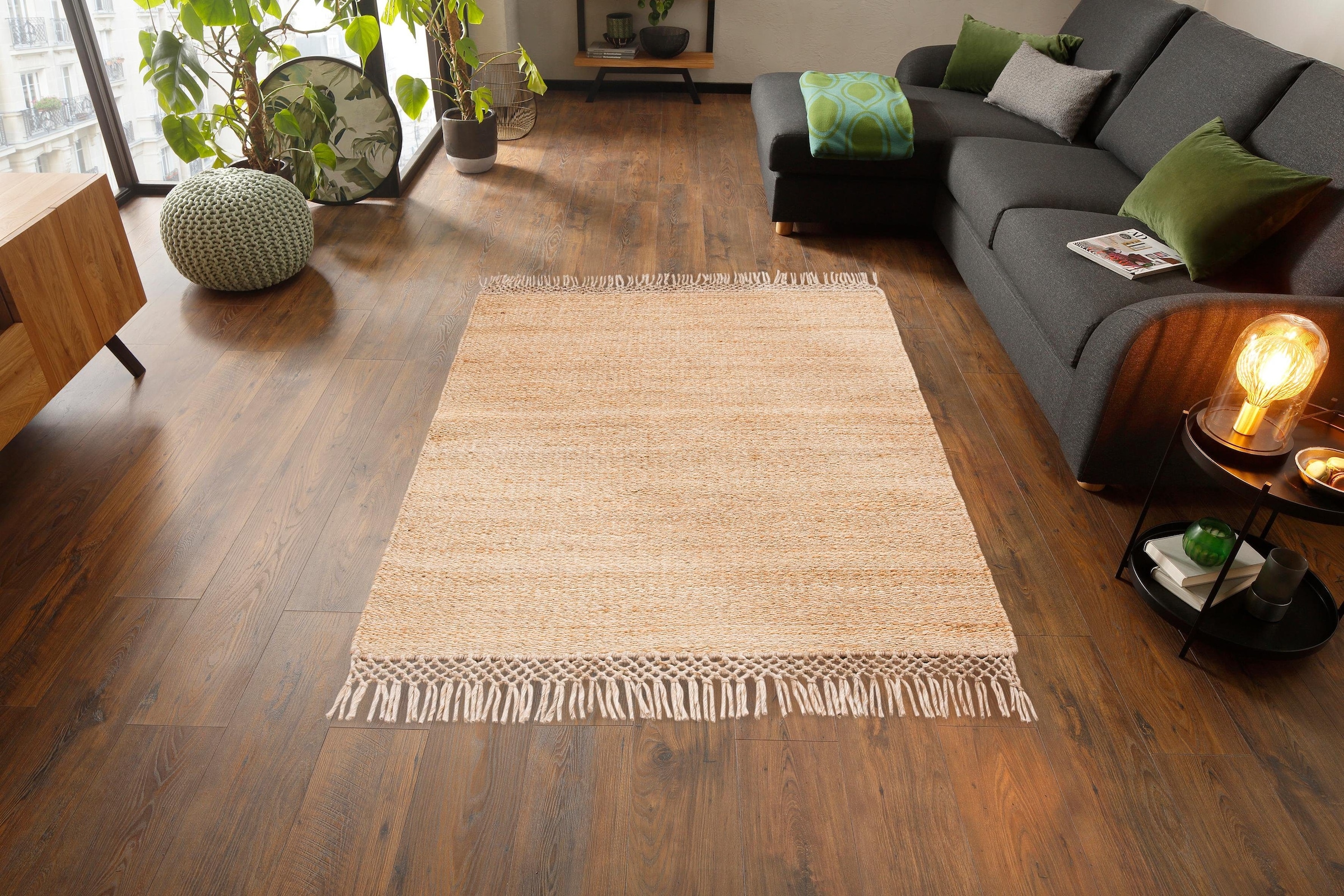 Home affaire Teppich »Amba«, rechteckig, 6 mm Höhe, flache Teppiche, Wendeteppich, Uni Farben, Wohnzimmer, Esszimmer