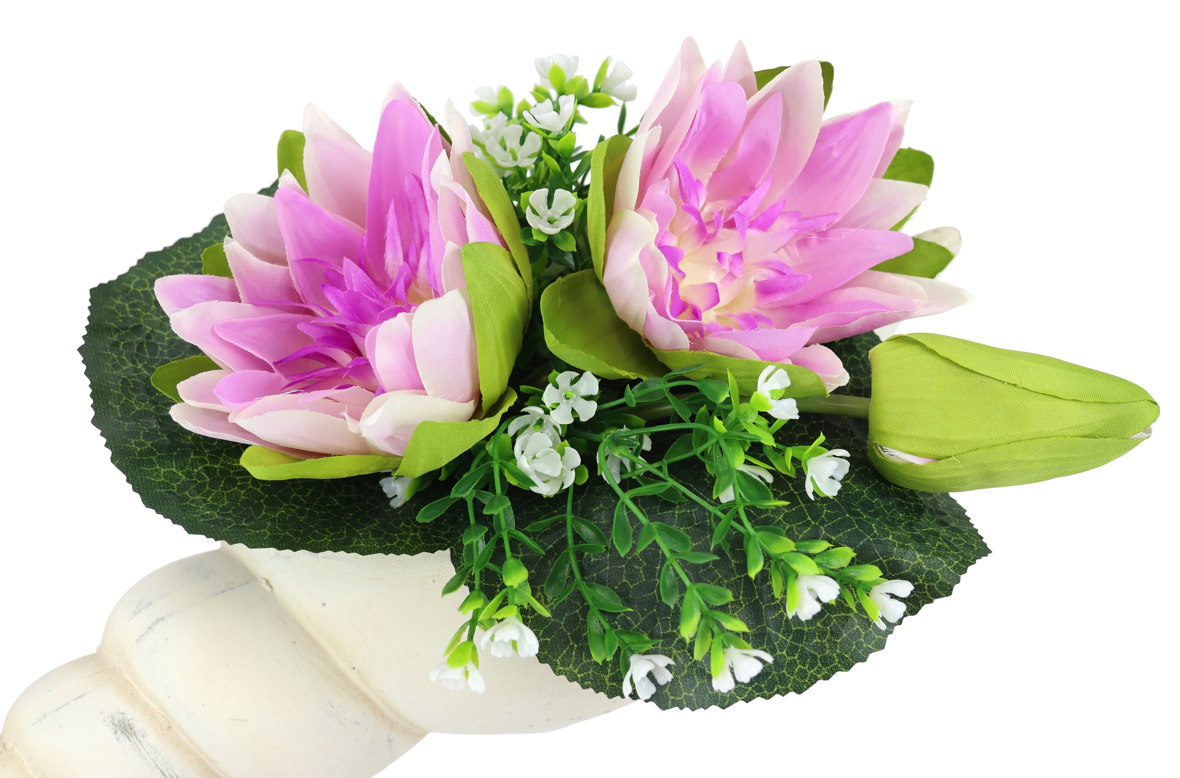 I.GE.A. Kunstblume »Lotus in Muschel-Topf«, Künstliche Seerosen-Arrangement in Muschel - Wasserlilien mit Blüten