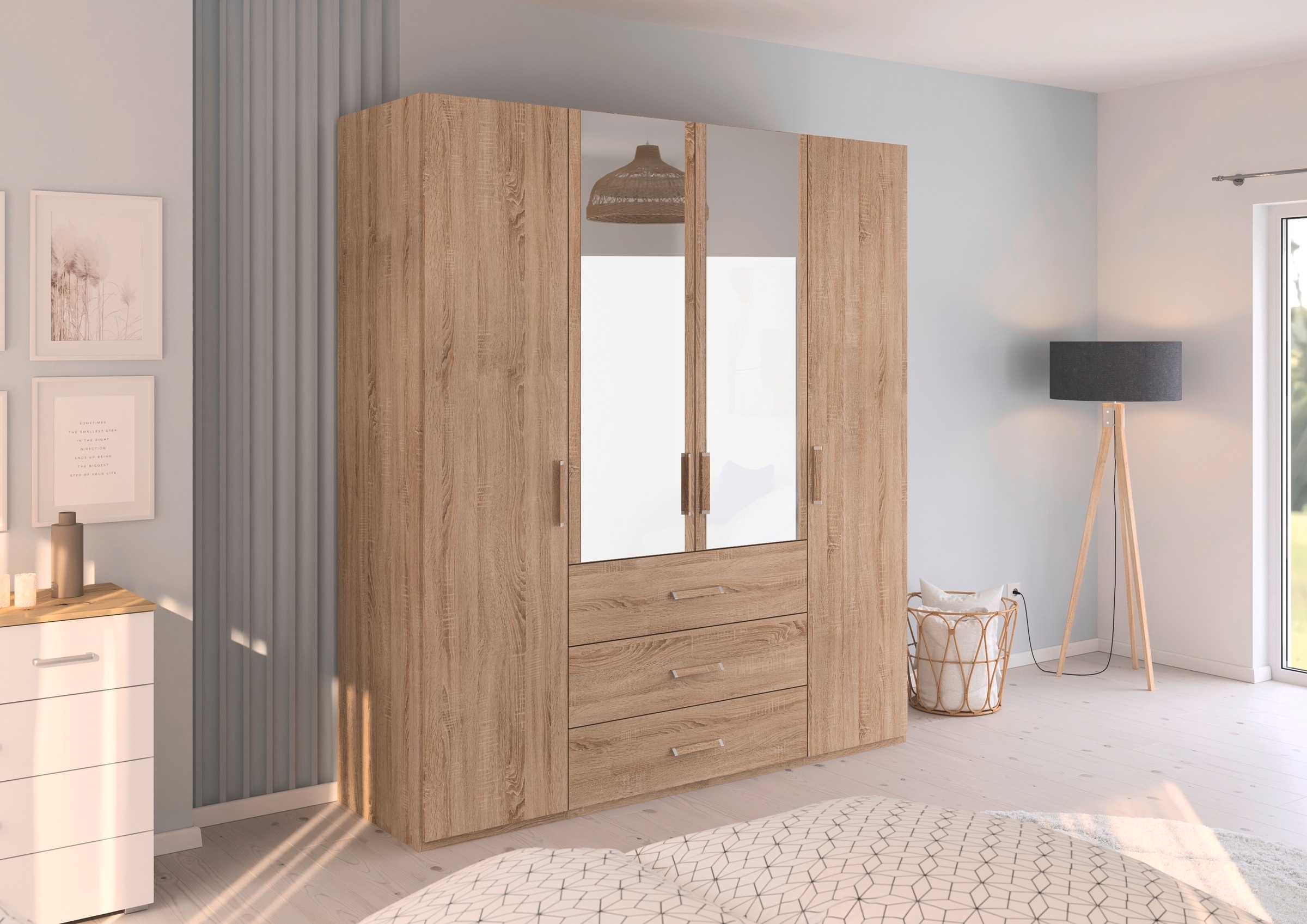 rauch Drehtürenschrank »Kleiderschrank Schrank Garderobe Schlafzimmerschrank EVELYN«, (in 2 Höhen 197 oder 210 cm erhältlich), in elegantem Stil mit Schubladen 3 Breiten und 2 Höhen MADE IN GERMANY