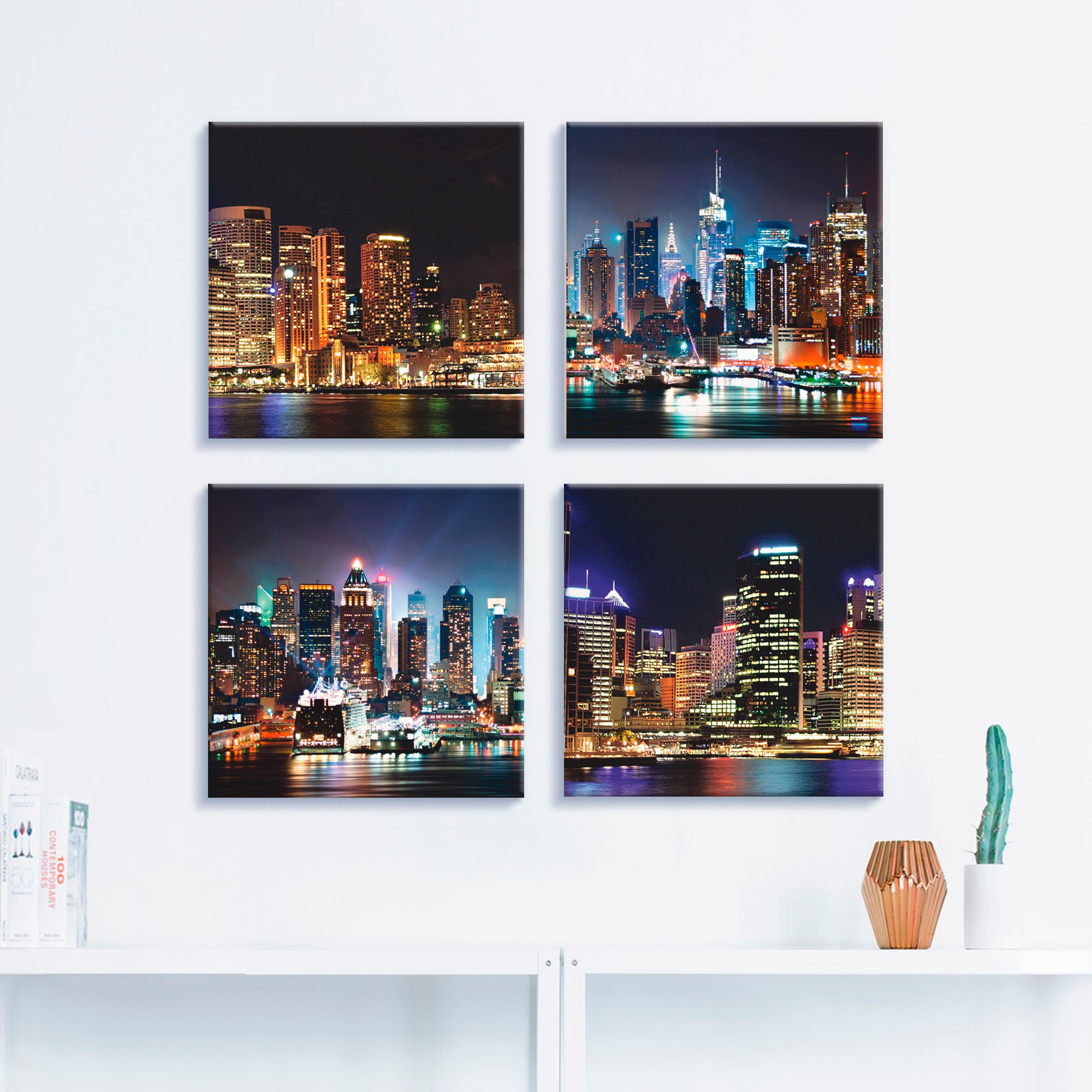 Artland Leinwandbild »Sydney Hafen und New York Times Square«, Städte, (4 St.), 4er Set, verschiedene Größen