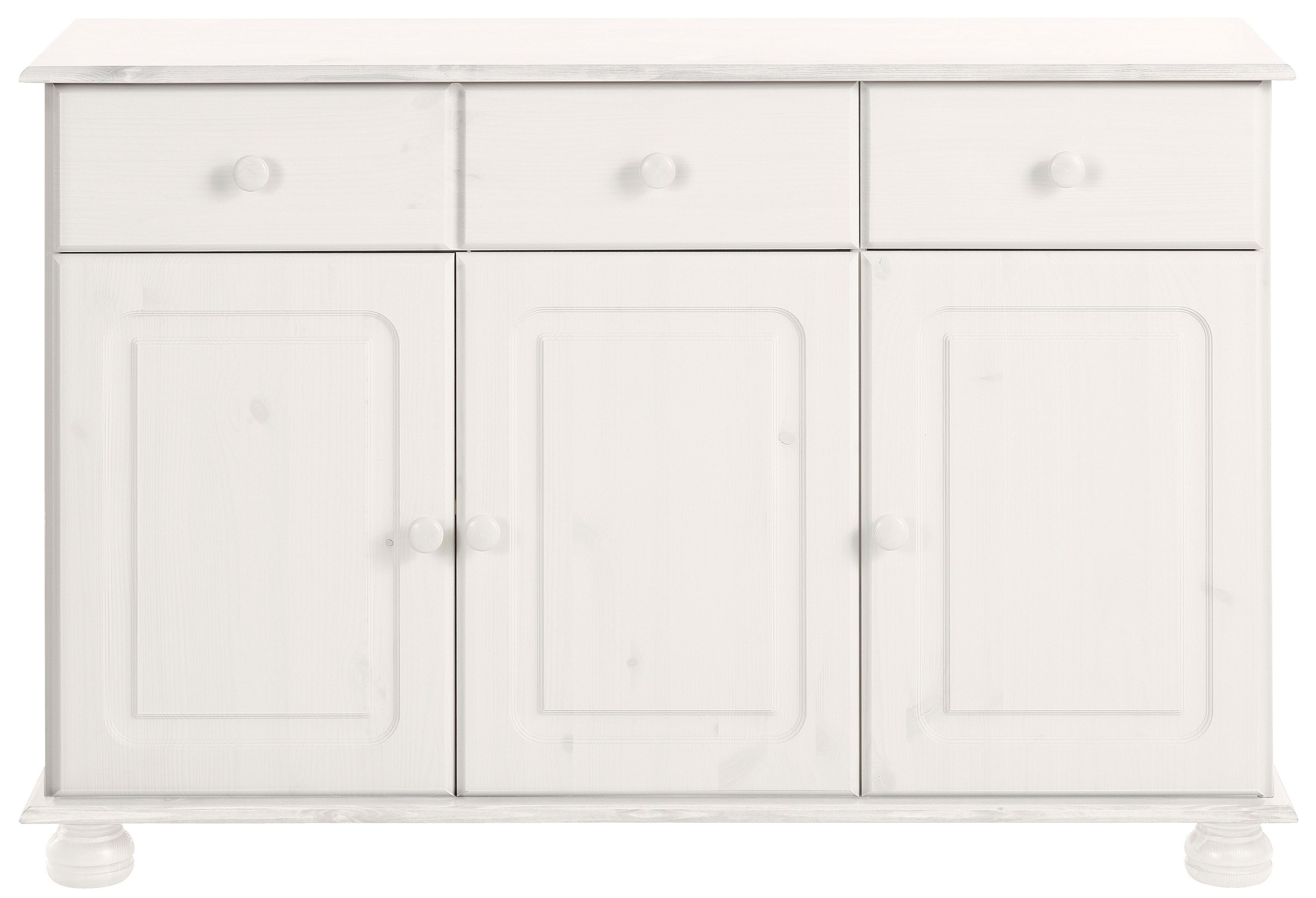 Sideboard „Mette“, mit gefrästen, kugelförmigen Füßen, Breite 120 cm, weiß B/H/T: 120 cm x 77 cm x 34 cm