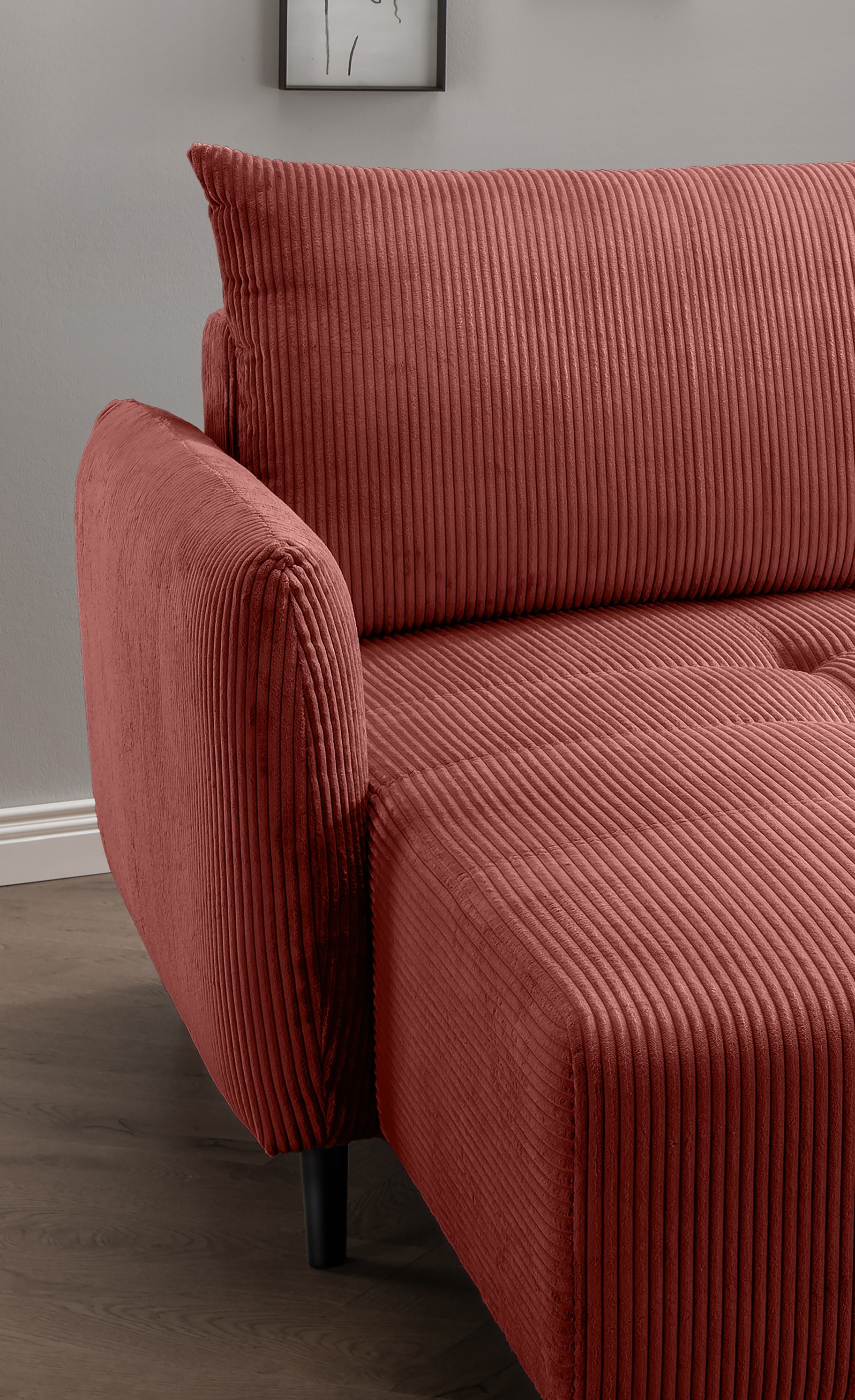INOSIGN Ecksofa »Mara, L-Form, aktueller Cord Bezug und tolle Farben, schmale Armlehnen«, whlw. mit Bettfunktion,Recamiere links/rechts montierbar, Breite 238cm