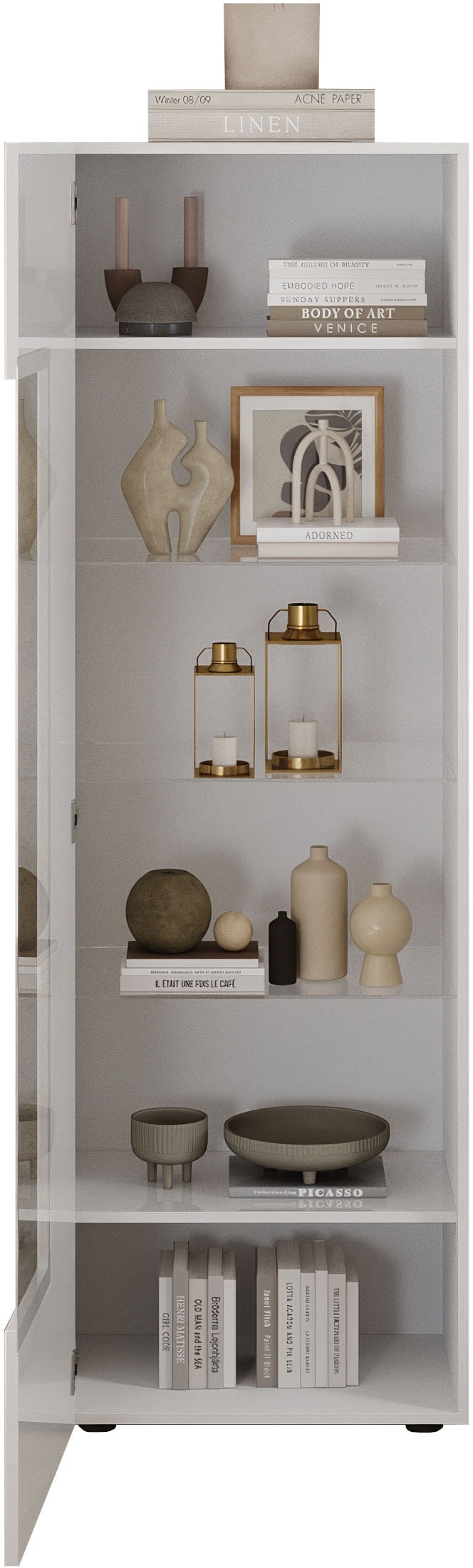 INOSIGN Vitrine »Country Höhe 187 cm, Hochschrank mit 1 Tür, Anrichte, Standvitrine«, geriffelte Front, modern u. elegant, viel Stauraum