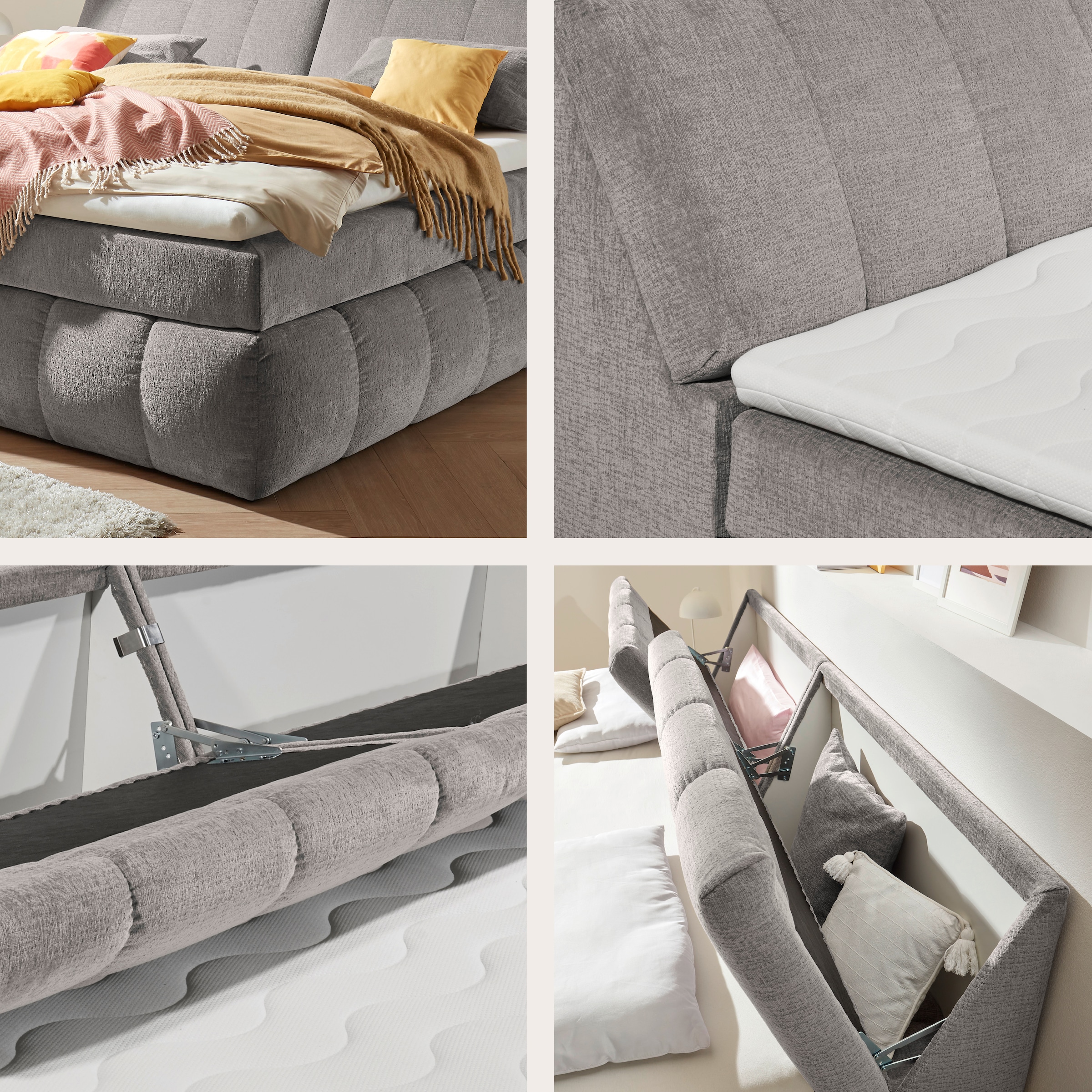 ED EXCITING DESIGN Boxspringbett »Elkford, Familienbett in der Größe 240x200cm« inkl. Stauraum im Kopfteil