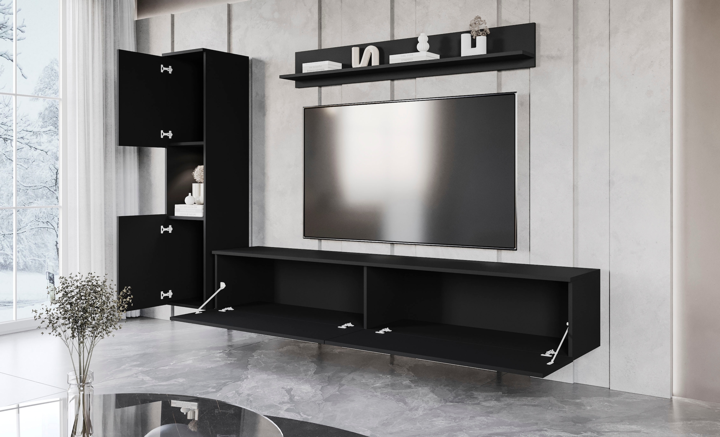 INOSIGN Wohnwand »PARIS«, (Komplett-Set, 3 St.), TV-Wand 220cm breite, grifflose Design, stehend und hängend montierbar