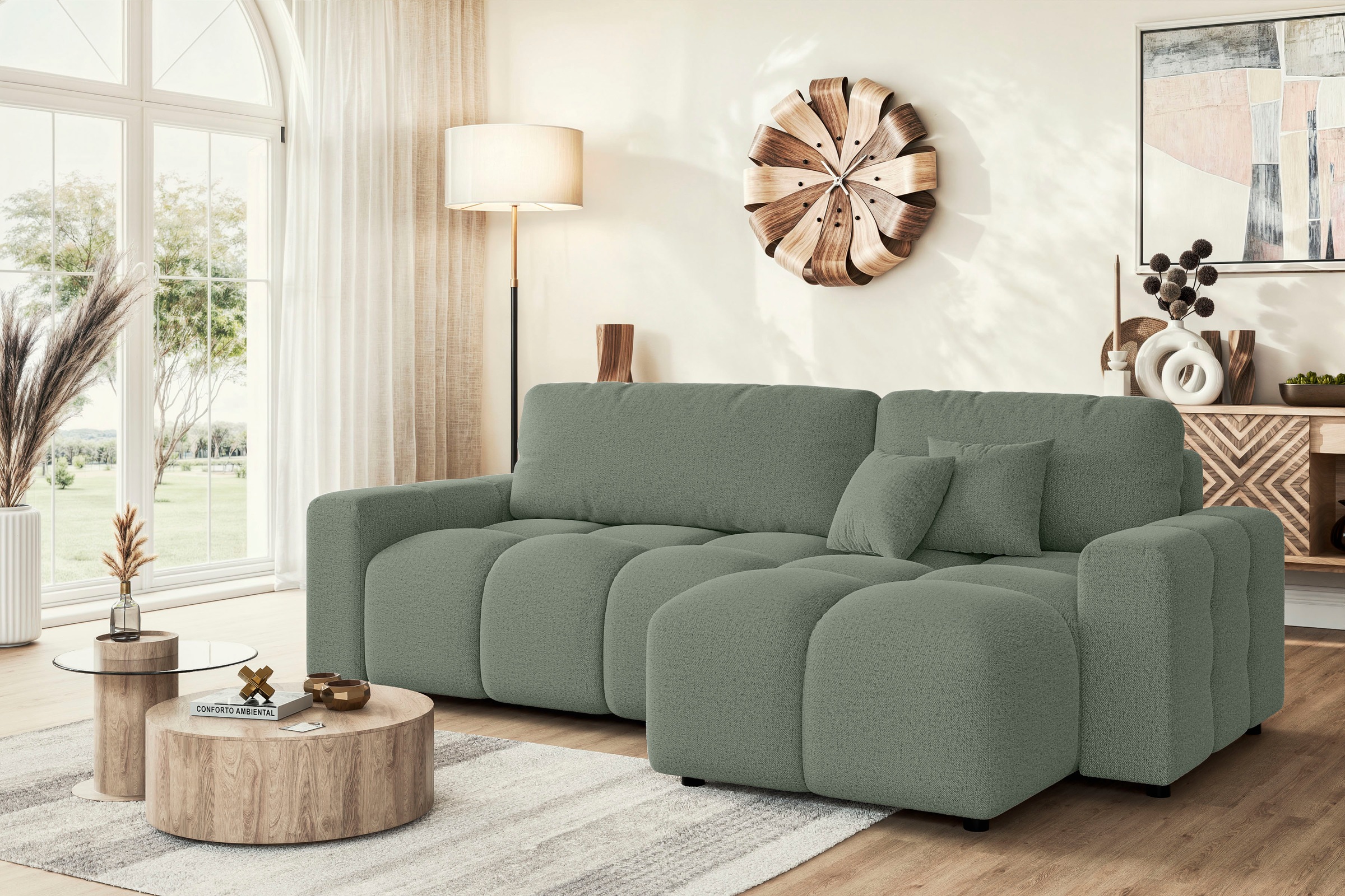 INOSIGN Ecksofa »FELICI, Schlafsofa 233cm, L-Form mit Recamiere beidseitig montierbar«, Designsofa mit Bettfunktion und Bettkasten, Maße B/T/H: 233/142/88 cm