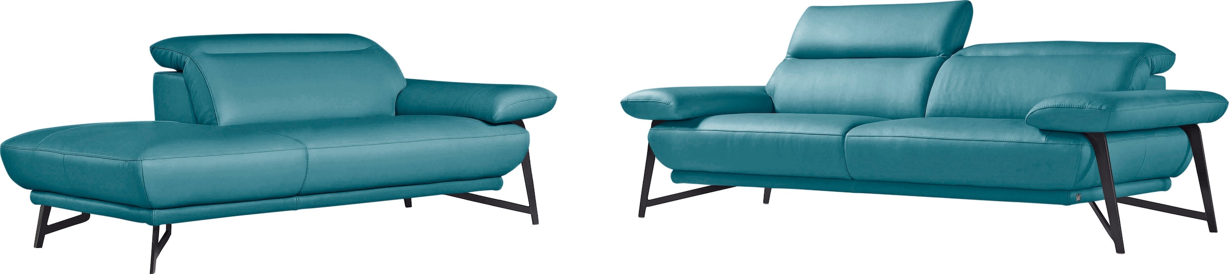 Egoitaliano Sofa »Anais, Design mit hohem Sitzkomfort, Fußfarbe schattengrau«, Set, Kopfteil verstellbar, Leder CAREZZA, türkis