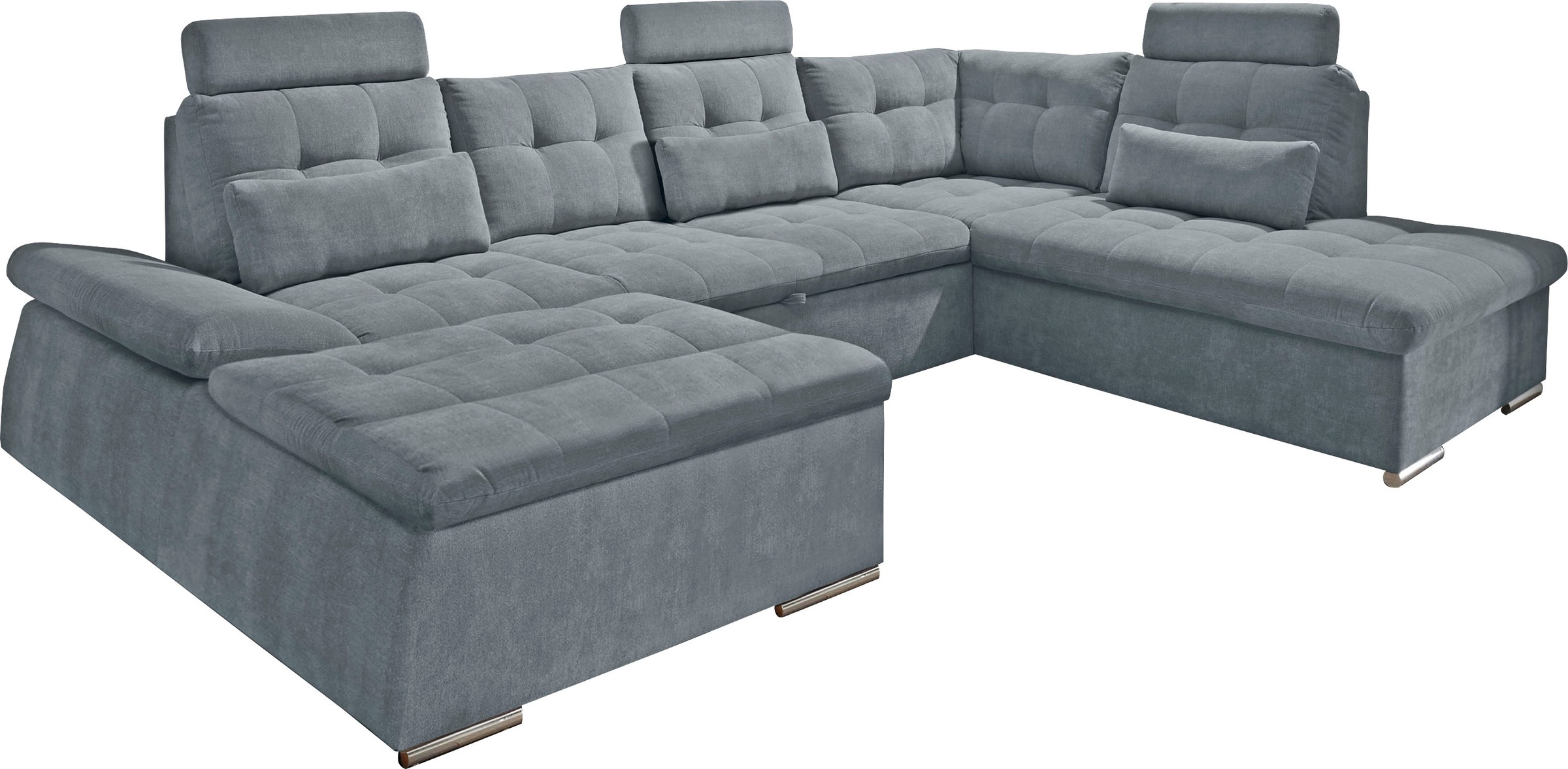 ED EXCITING DESIGN Wohnlandschaft »Nalo U-Form mit Bettfunktion, Bettkasten«, Armteilverstellung, Kopfstützen & 3 Nierenkissen