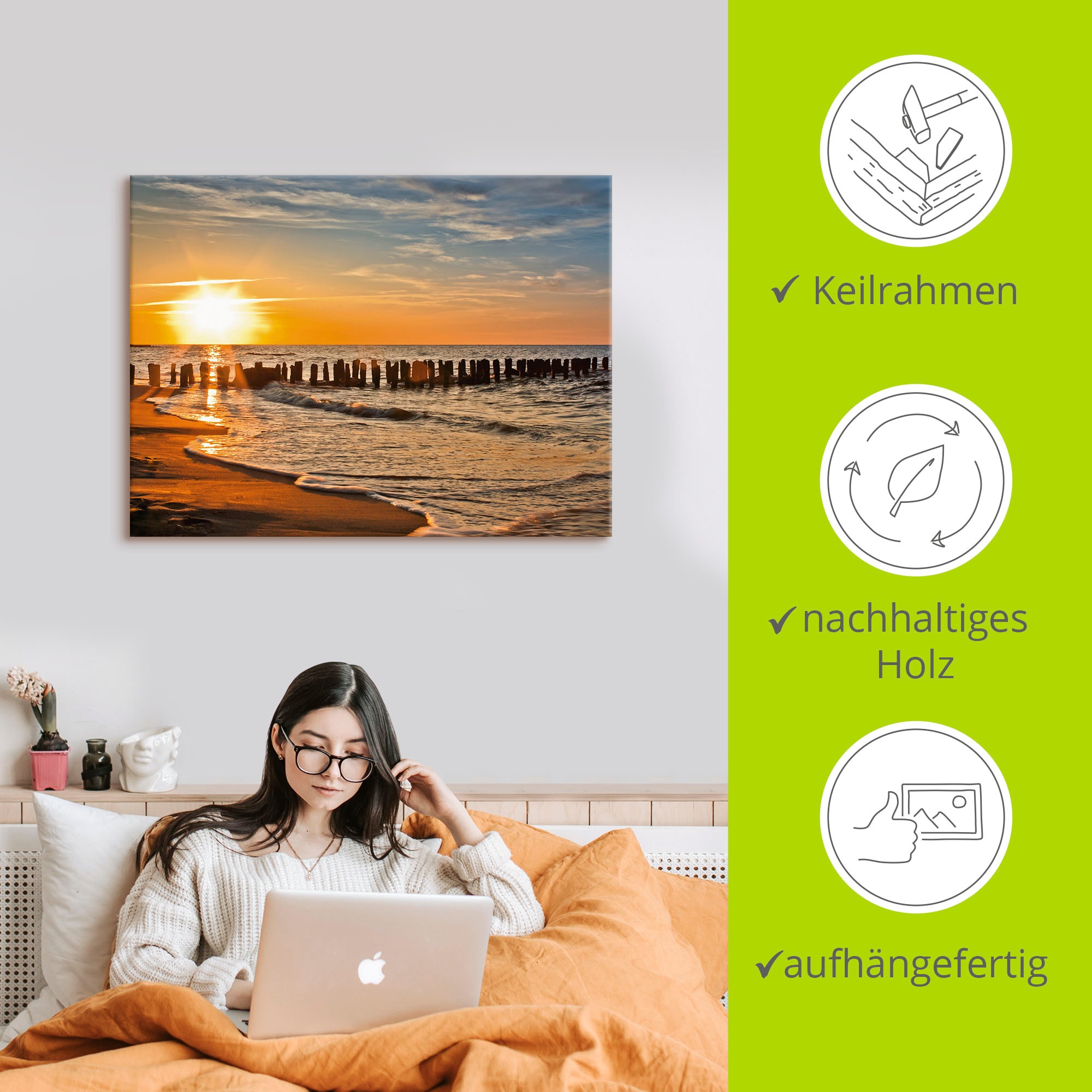 Artland Wandbild »Schöner Sonnenuntergang am Strand«, Strand, (1 St.), als Alubild, Outdoorbild, Leinwandbild, Poster in verschied. Größen