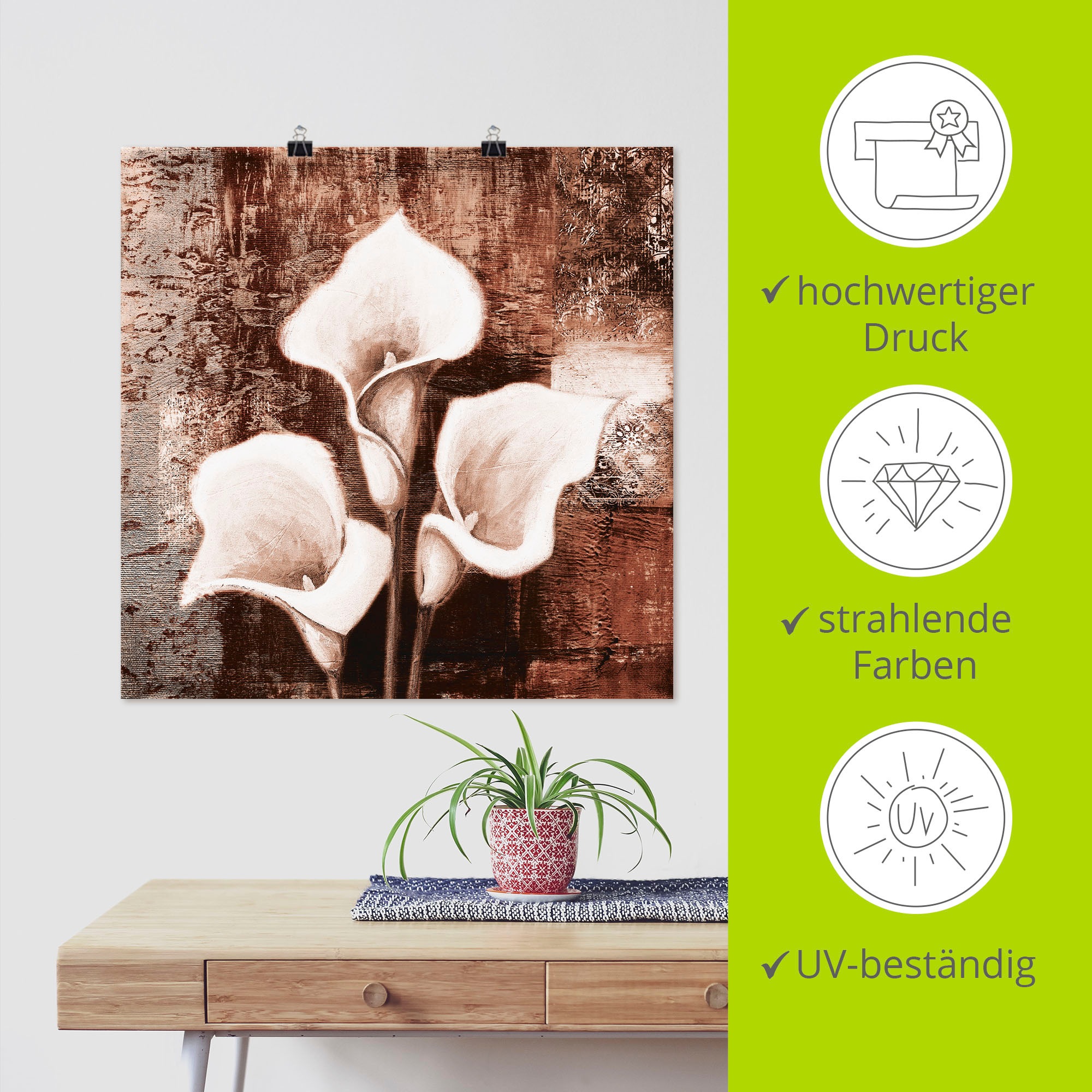 Artland Wandbild »Antike Callas - braun«, Blumen, (1 St.), als Leinwandbild, Poster in verschied. Größen