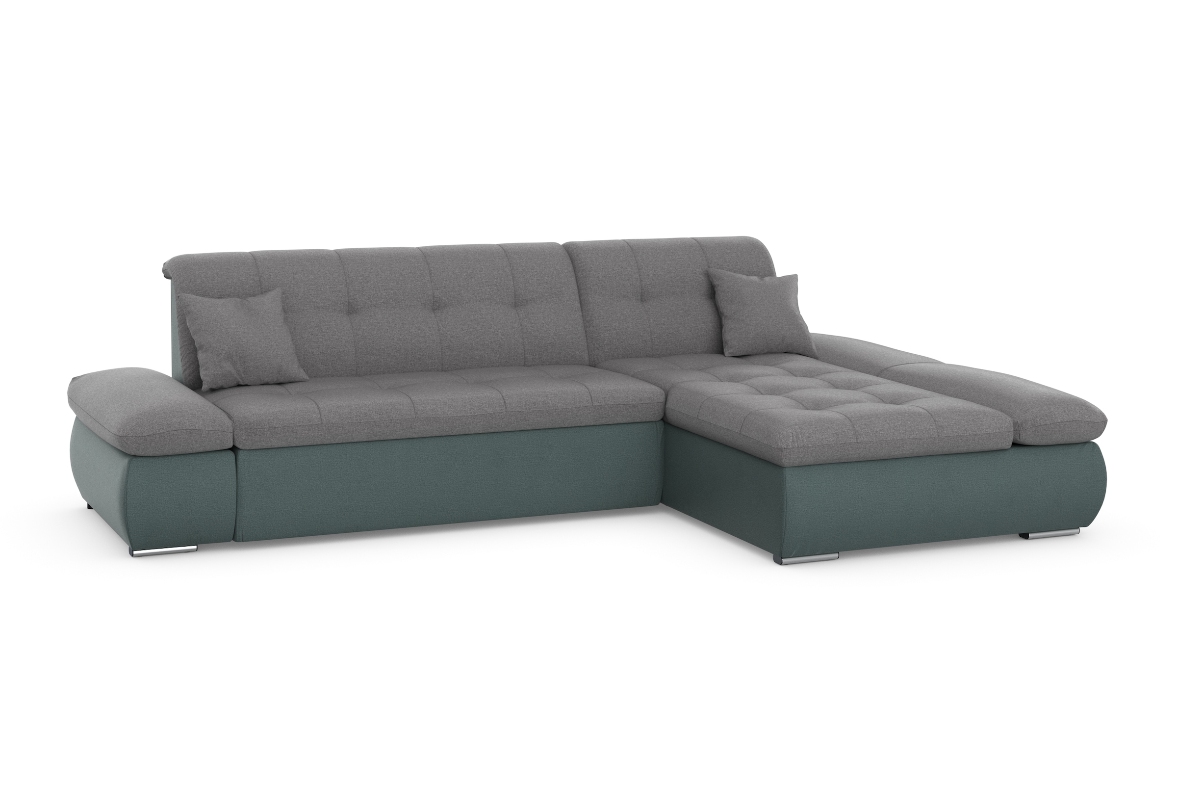 DOMO collection Ecksofa »Moric, L-Form, XXL-Sofa - Breite 300cm«, wahlweise mit Bettfunktion und Armteilverstellung, eisblau-grau