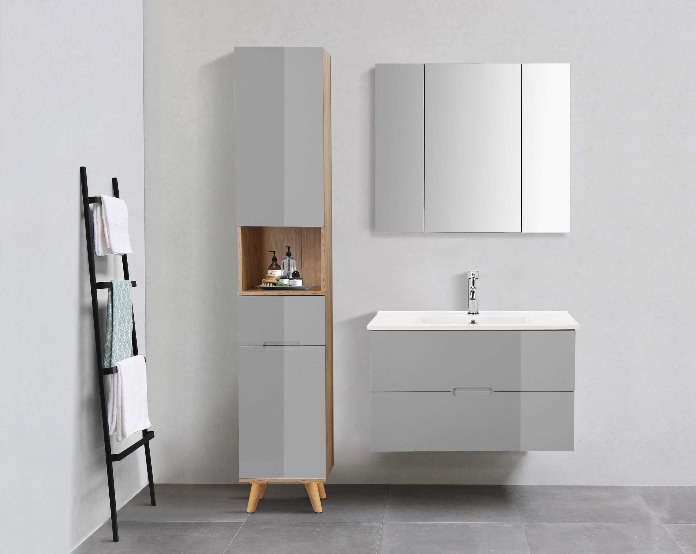 welltime Badmöbel-Set »Lund Badmöbel Set Badschrank Badezimmerset« Komplett günstig online kaufen