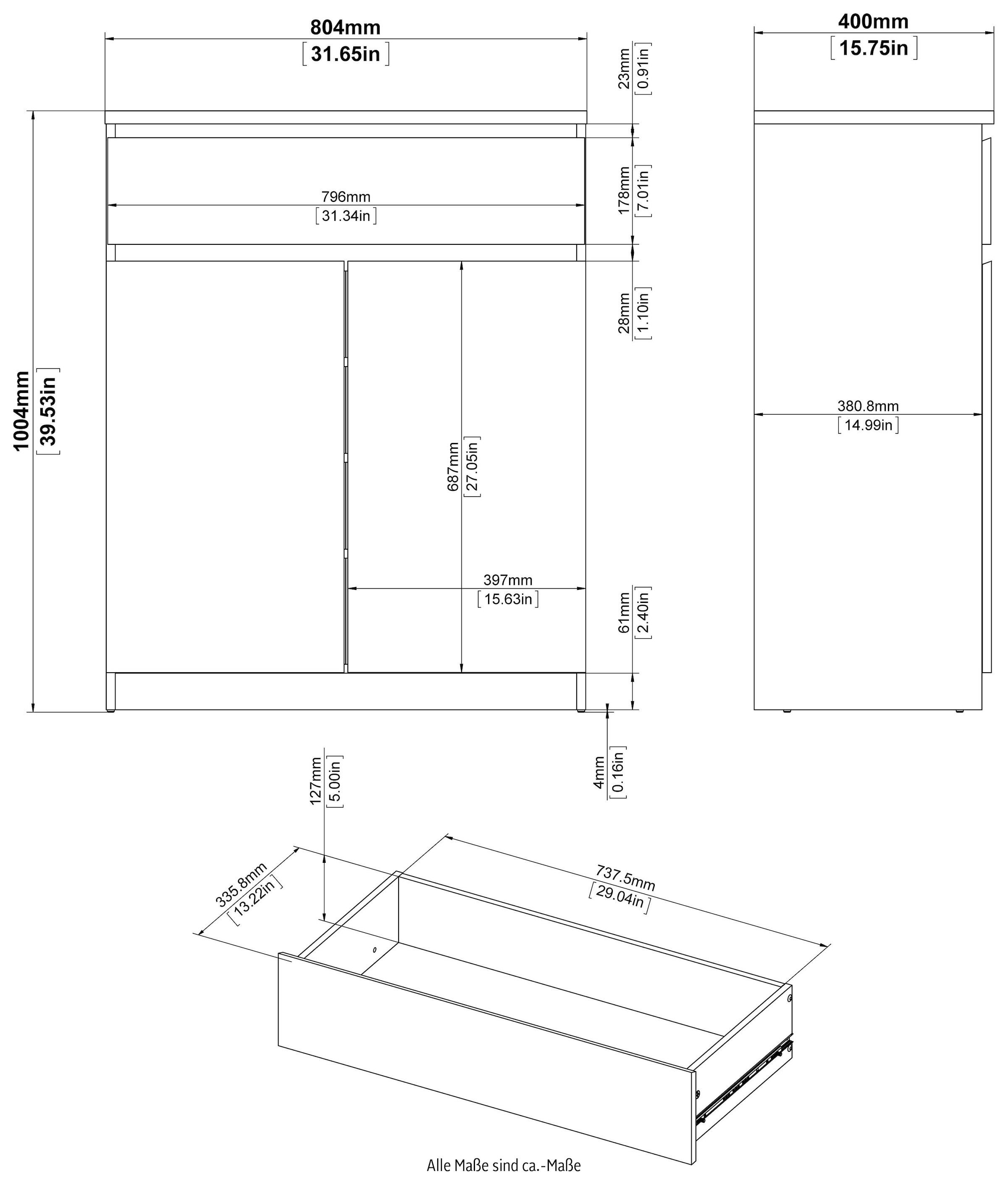 INOSIGN Kommode »Naia«, abgerundete Schubladenkanten auf Metallgleiter, Breite 80,2 cm