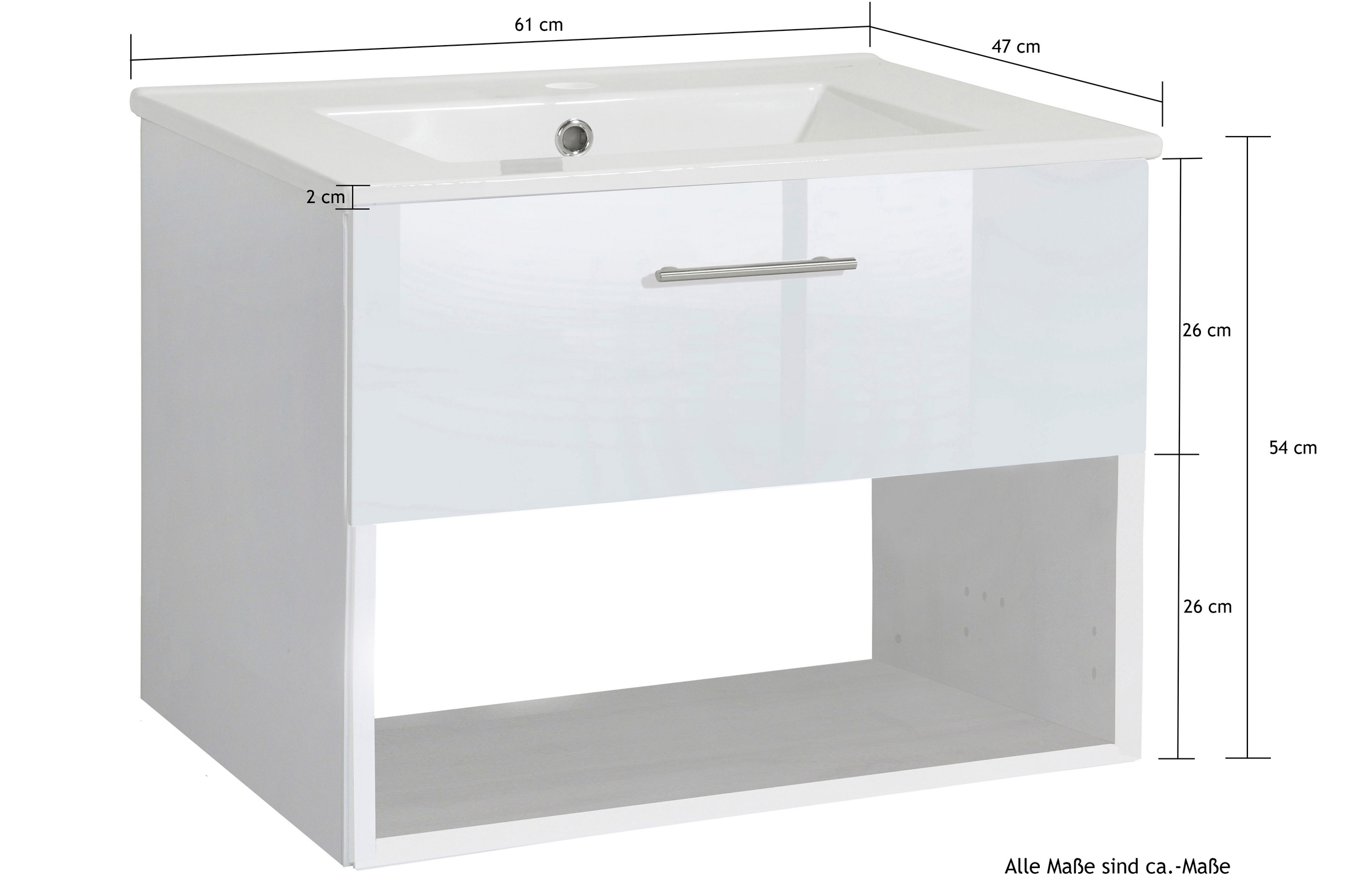 welltime Waschtisch »Trento Light, 60cm, 80cm, 100cm, Keramik-Auflagebecken«, 1 Auzug und 1 offenes Fach
