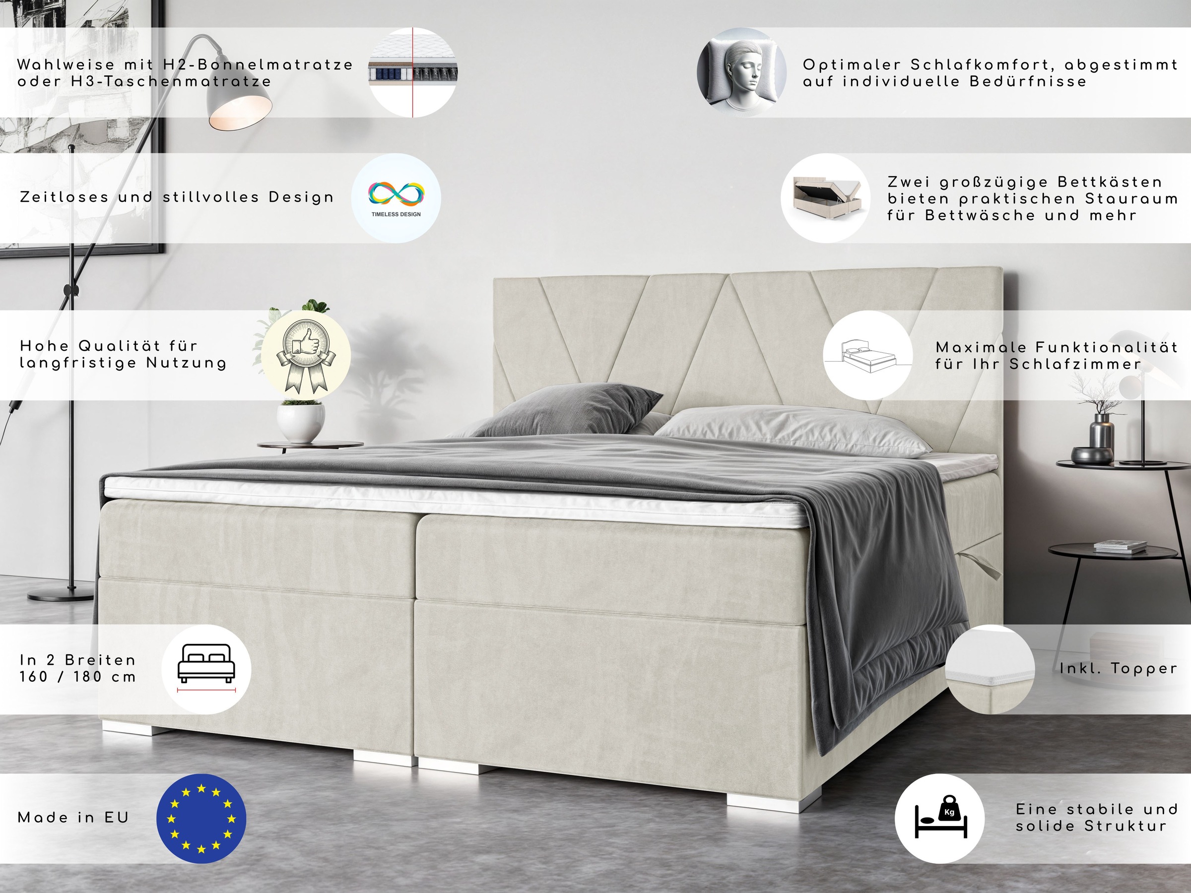 Home affaire Polsterbett »Liania mit Matratze und Topper, in 2 Breiten (160 und 180 cm)« Boxspringbett mit Bettkasten, Matratze (BFK/TFK) und Topper