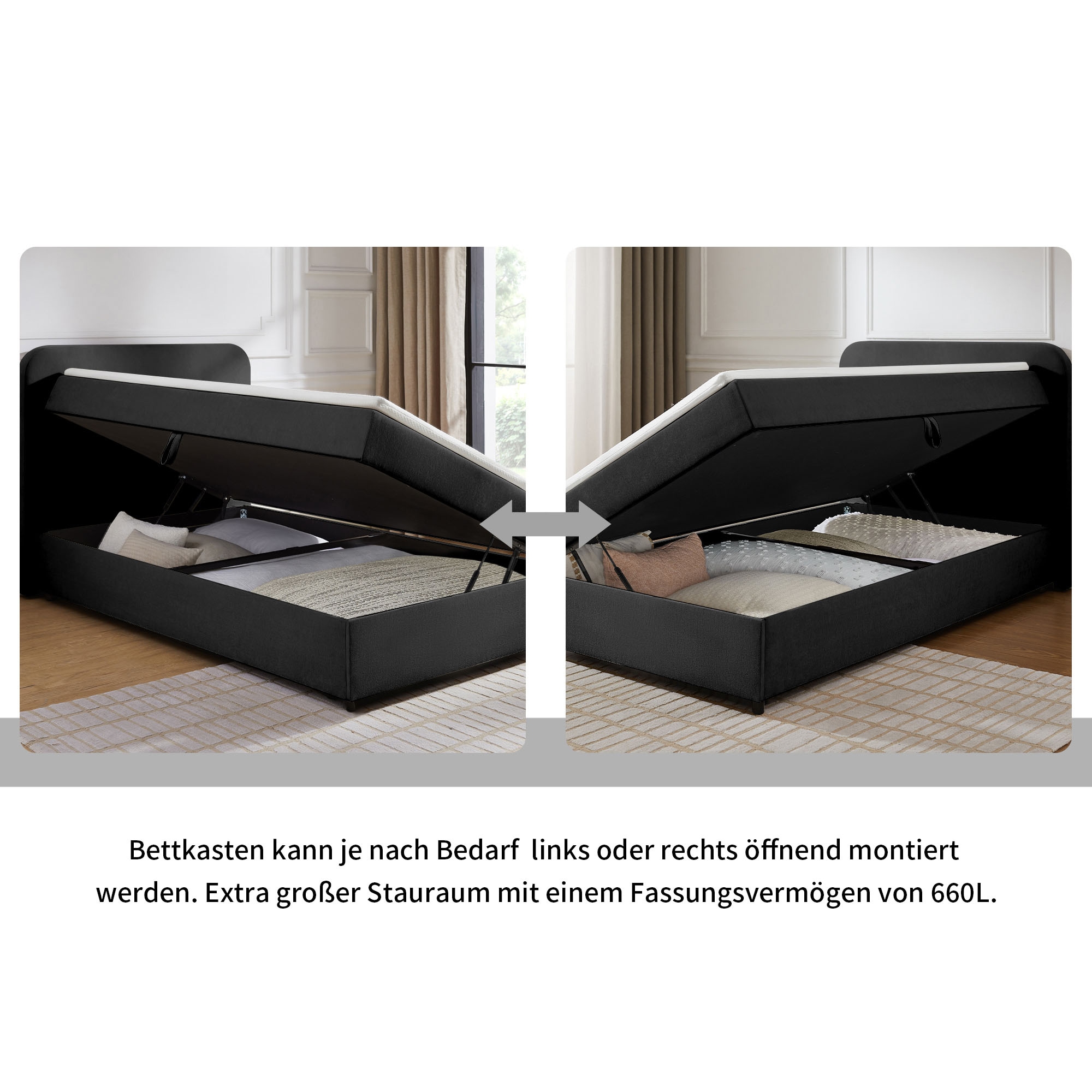 Home affaire Boxbett »AMRUM, Polsterbett mit Bettkasten, inkl. Taschenfederkernmatratze H3« mit Kaltschaumtopper, Chenille-Bezug, 120x200 & 180x200 cm