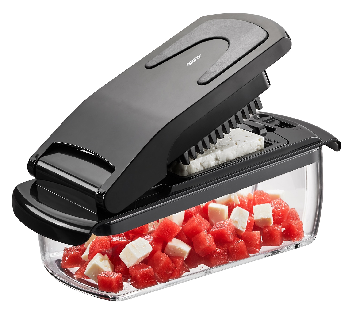 GEFU Zerkleinerer »Würfel- und Stifteschneider + 3 Schneidgitter« Aufbewahrungsdeckel und Reinigungskamm inklusive