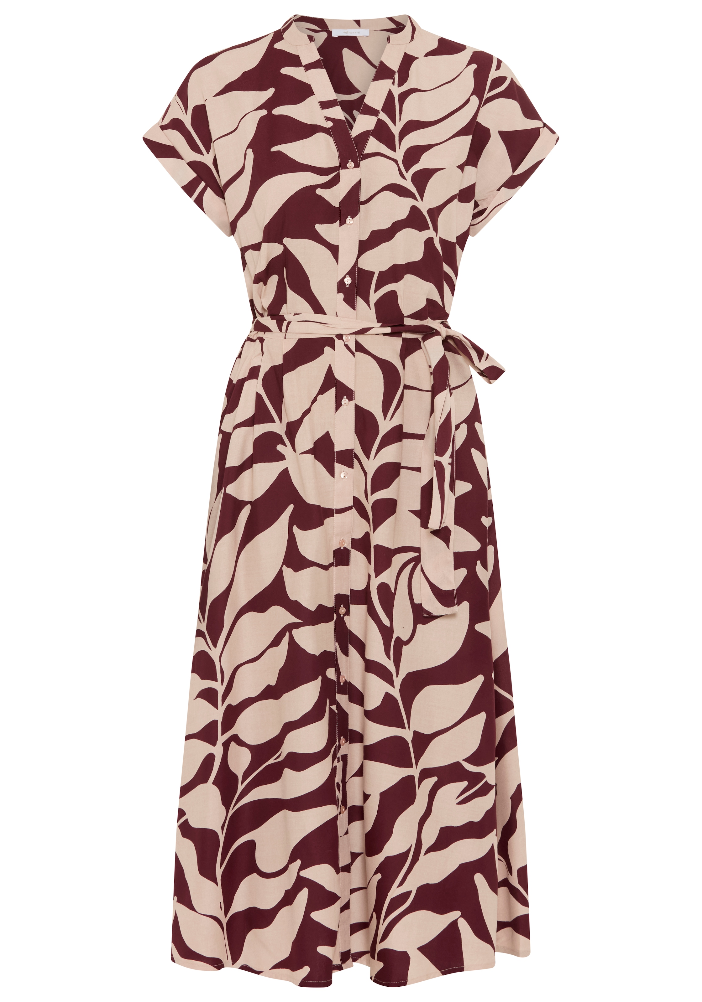 Tamaris Hemdblusenkleid »mit tailliertem Bindegürtel und Knopfleiste« Set, mit Bindegürtel, 2 tlg. tlg. aus Viskose, für Frühling und Sommer, gemustert, Mitte-Wade-Länge