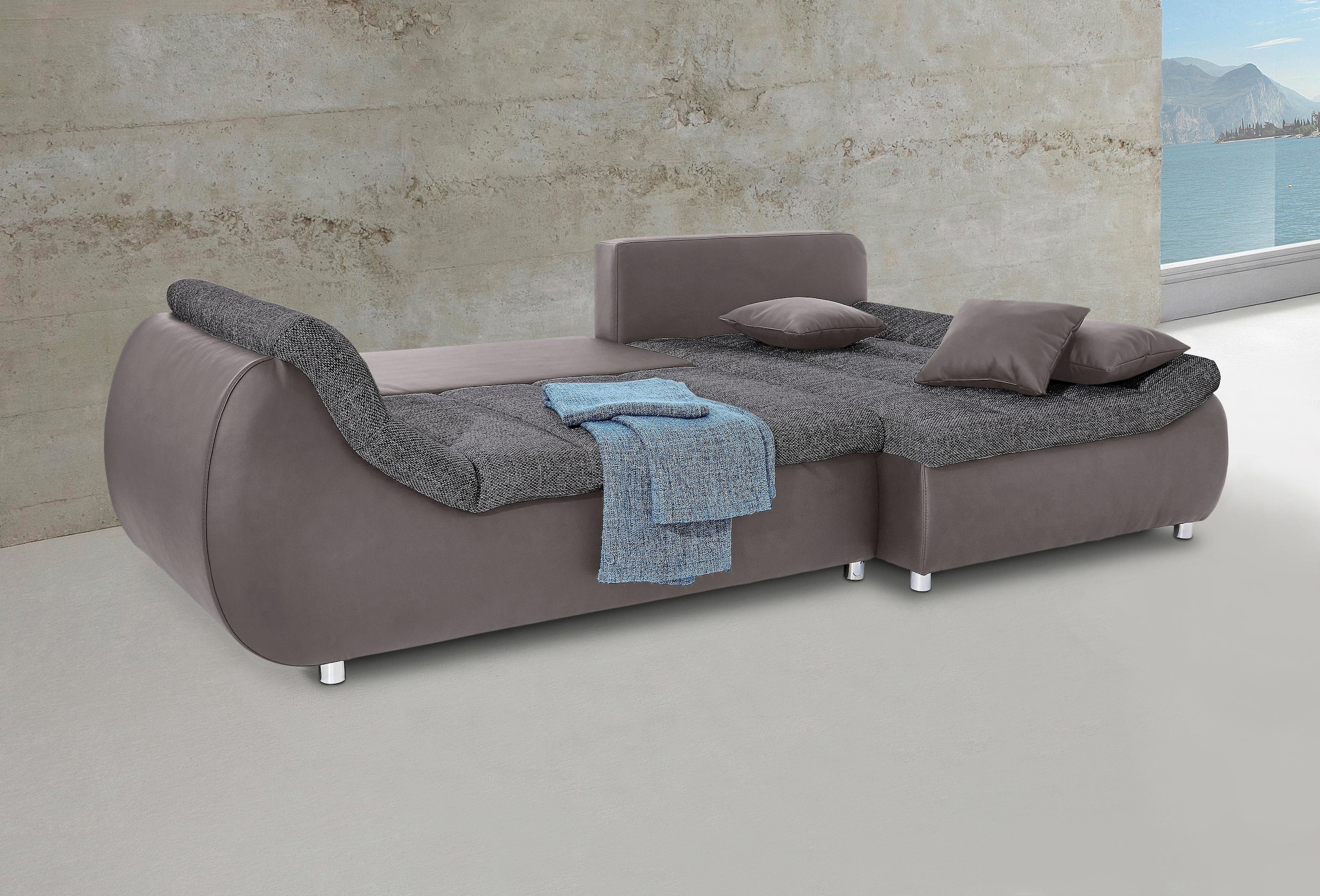 INOSIGN Ecksofa »Imola elegant und bequem, aktuelle Steppung im Sitz, L-Form«, wahlweise mit Bettfunktion