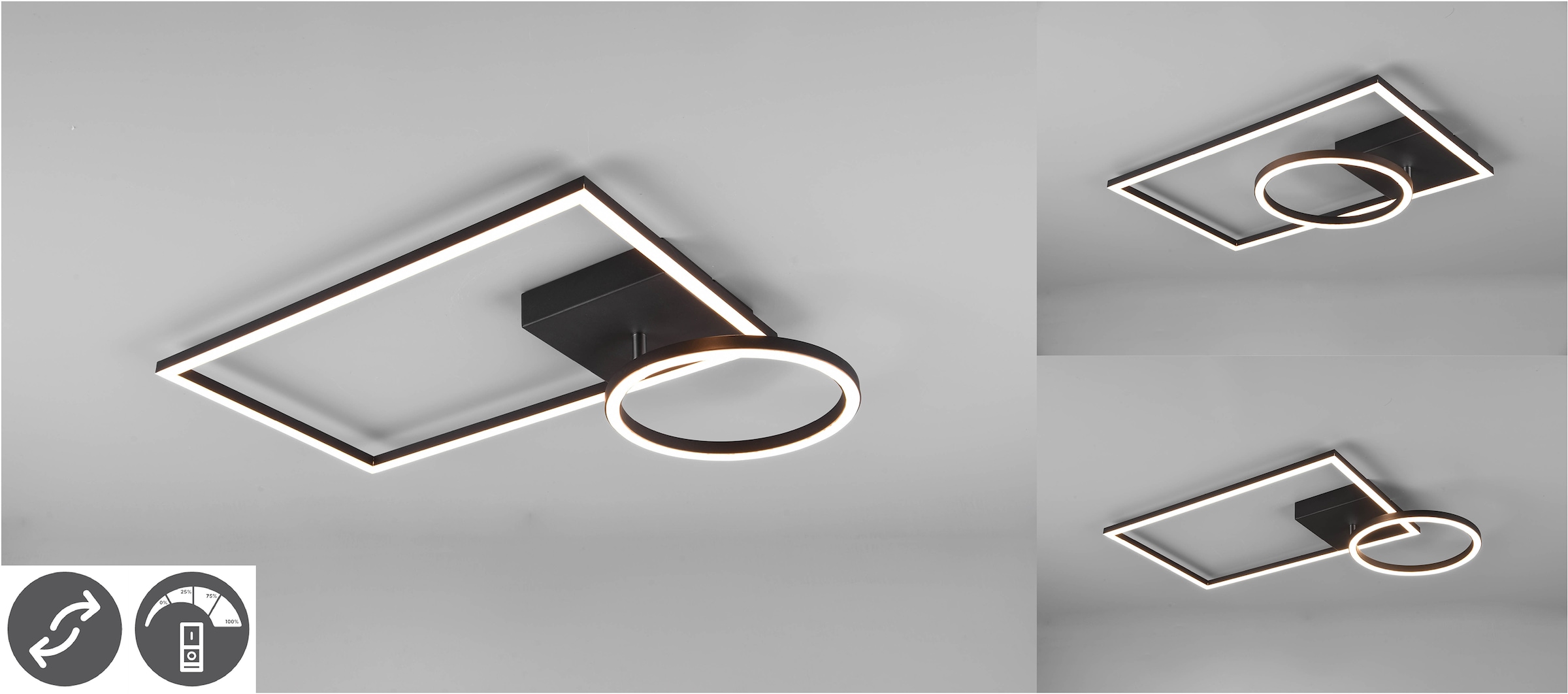 TRIO Leuchten LED Deckenleuchte »VERSO«, 1 flammig-flammig, über Wandschalter dimmbar, Ring schwenkbar, 3000K, 3000 Lm, 30x50 cm