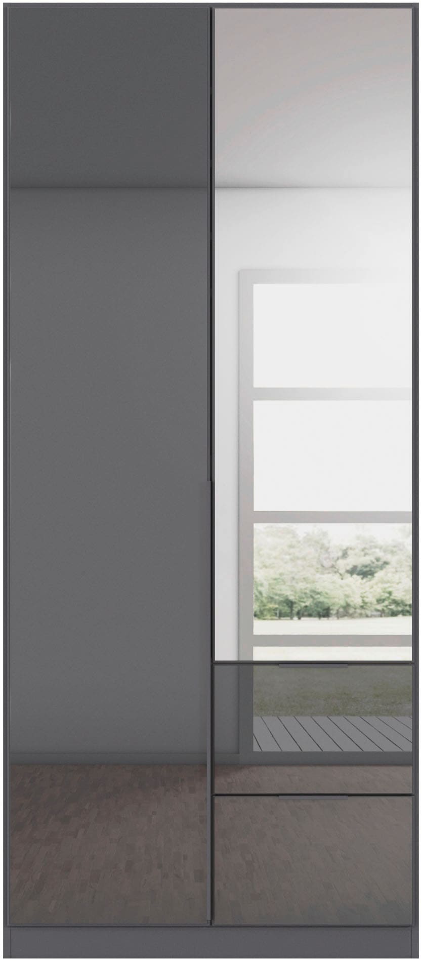 OTTO home Drehtürenschrank »Kleiderschrank Kleiderschränke Schrank Garderobe AGORDO mit Glasfront« in zwei Griff-Farben, Breiten 91-360 cm,  mit Außenschubkästen, in 7 Breiten und 2 Höhen MADE IN GERMANY