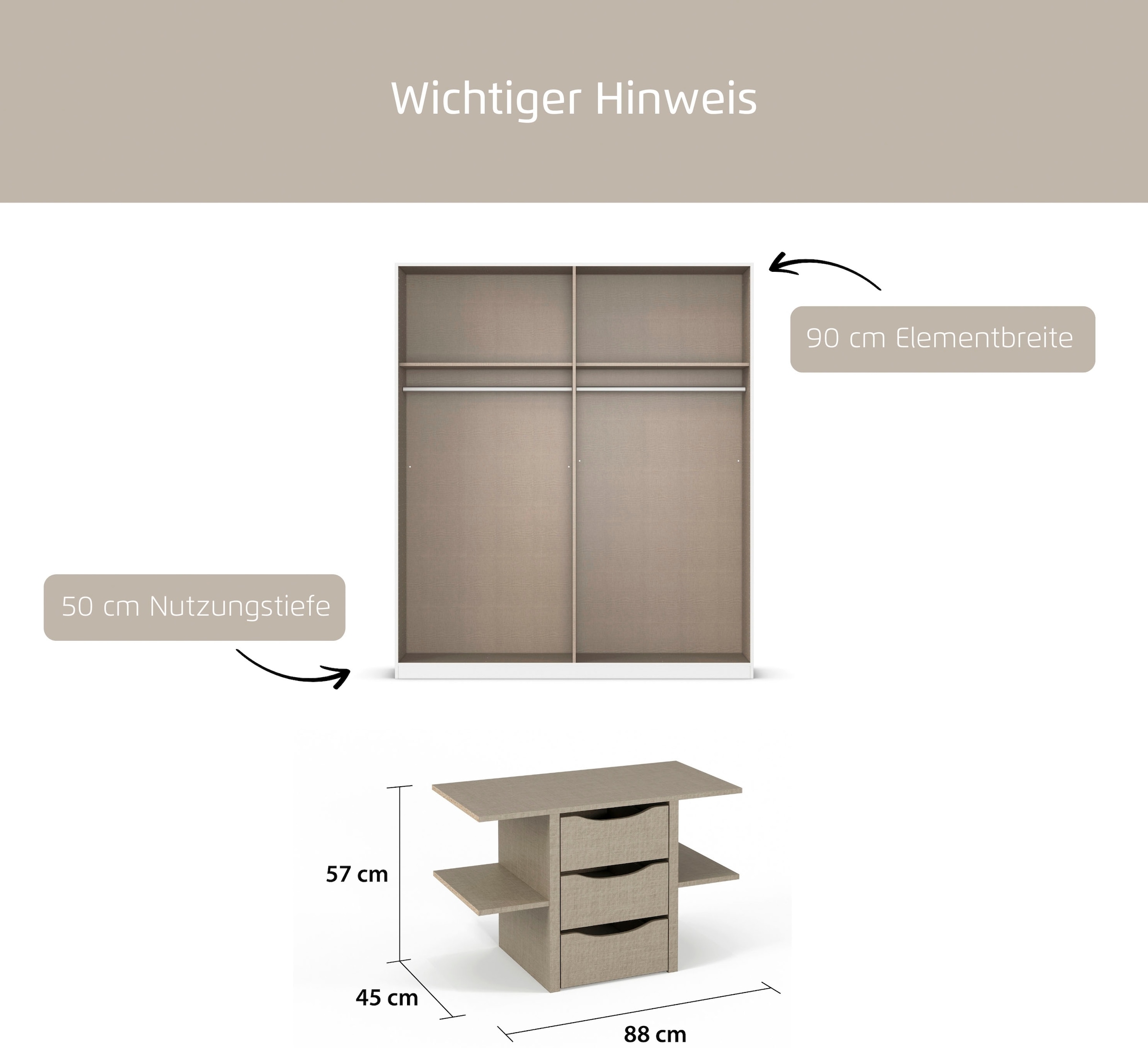 rauch Schubladeneinsatz »Zubehör für Rauch-Schränke ORANGE/BLUE« mit 3 Schubladen und Metallauszügen Breite 88 cm, Tiefe 45 cm