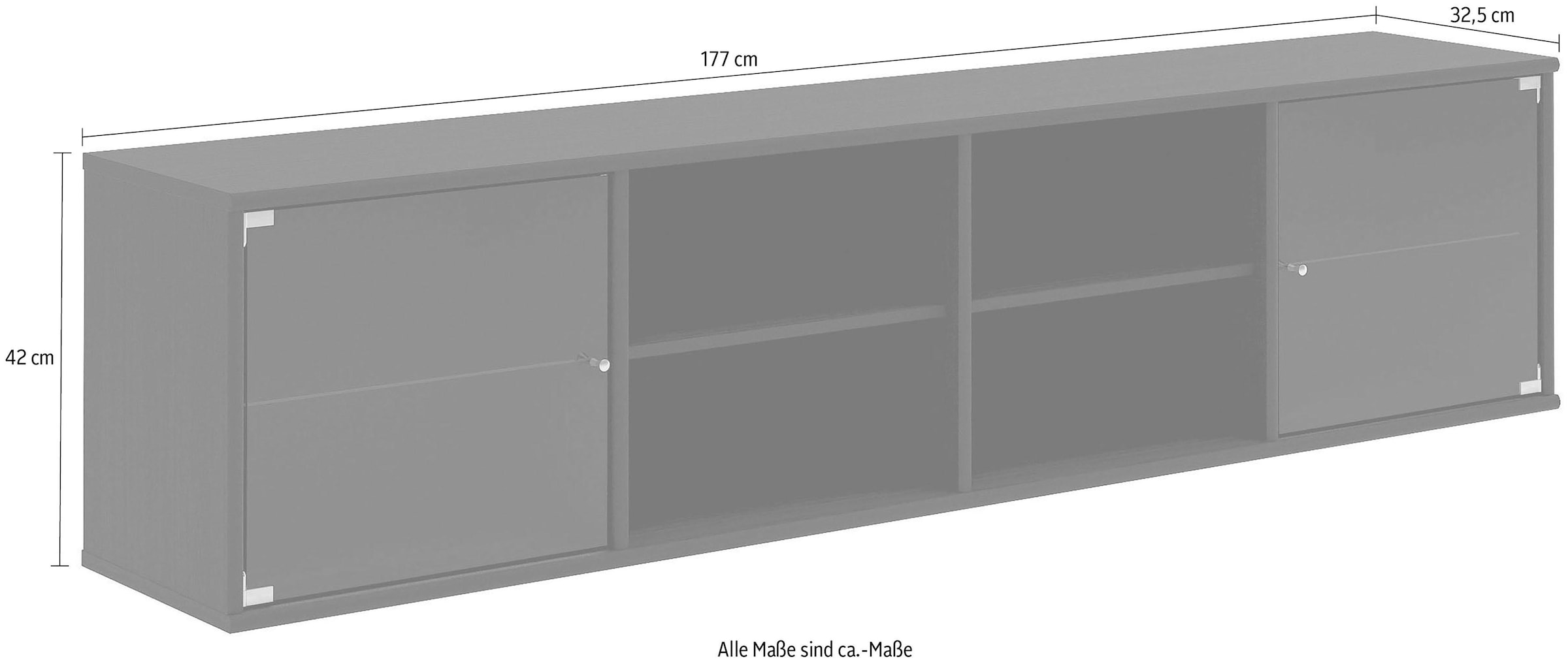 Hammel Furniture Regal »Mistral, Hochwertig Lowboard, hängend/stehend montierbar«, mit zwei Glastüren, B: 177 cm, lowboard, anpassungsbar Designmöbel