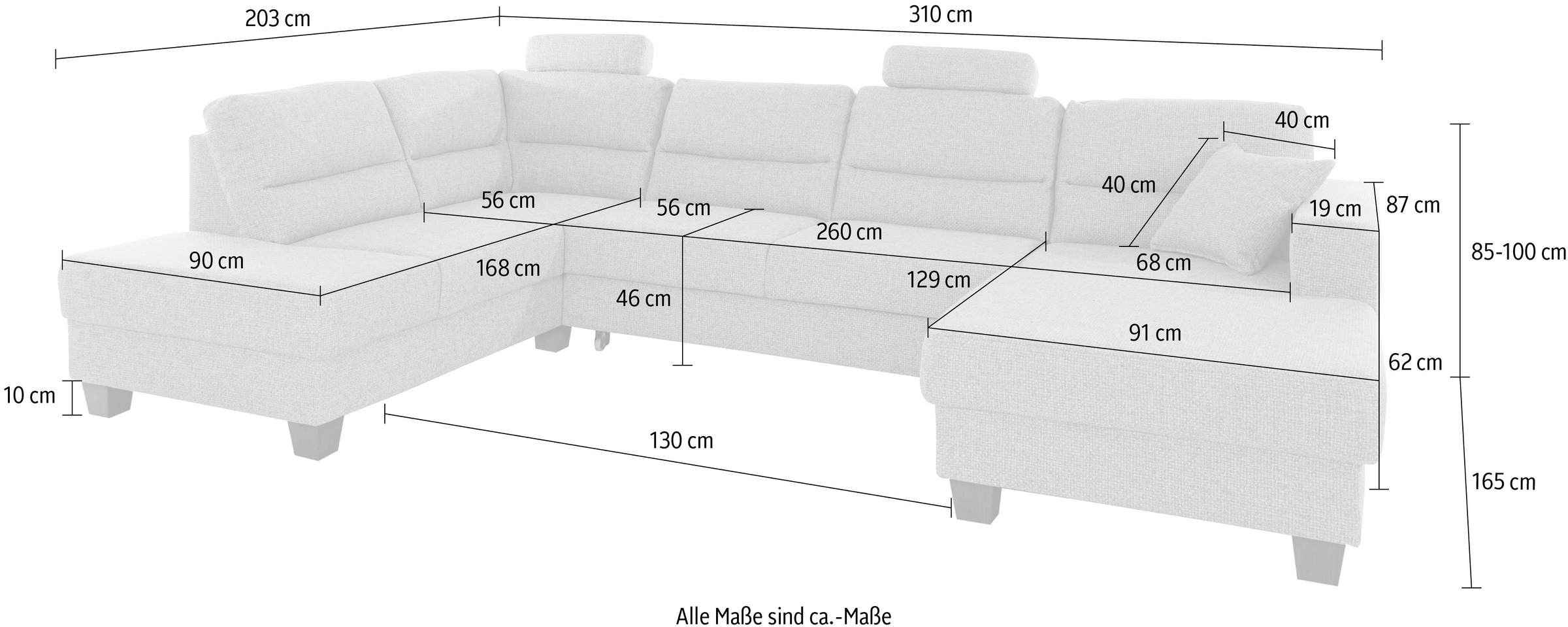 TRENDMANUFAKTUR Wohnlandschaft »Chamber, zeitlos&modern, hoher Sitzkomfort, Breite 310cm, U-Form« wahlweise mit Schlaffunktion