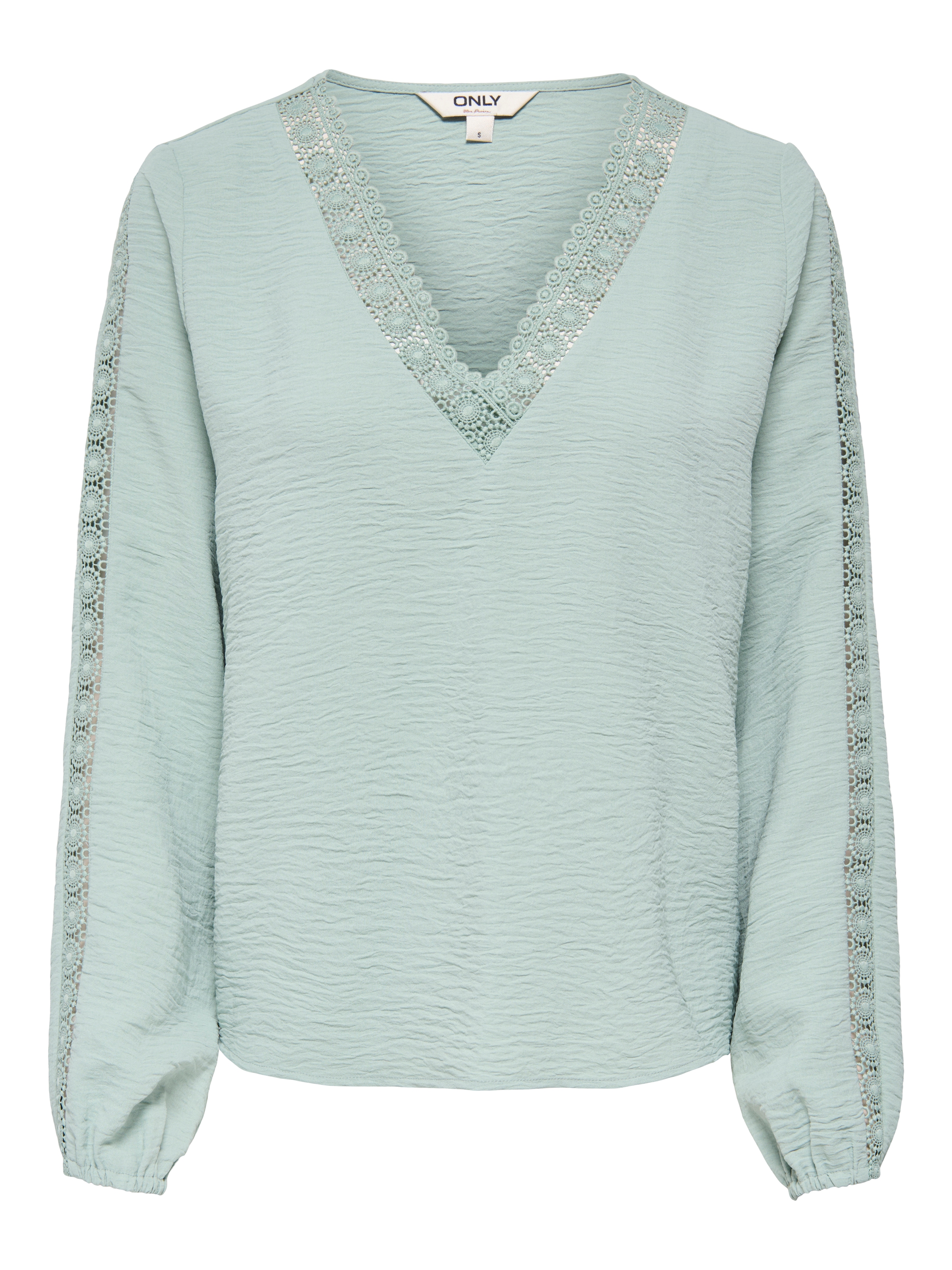 ONLY Langarmbluse »ONLGREGOR METTE LS LACE TOP WVN« Kunstfaser, regular fit, V-Ausschnitt, Regular Waist