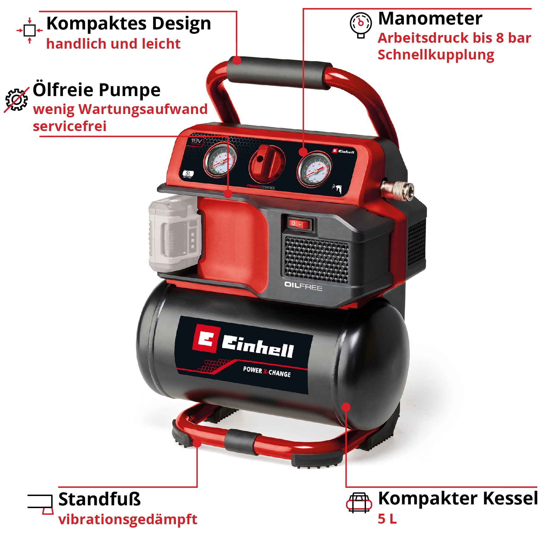 Einhell Kompressor »Akku-Kompressor TE-AC 18/75 Li OF-Solo« ohne Akku und Ladegerät