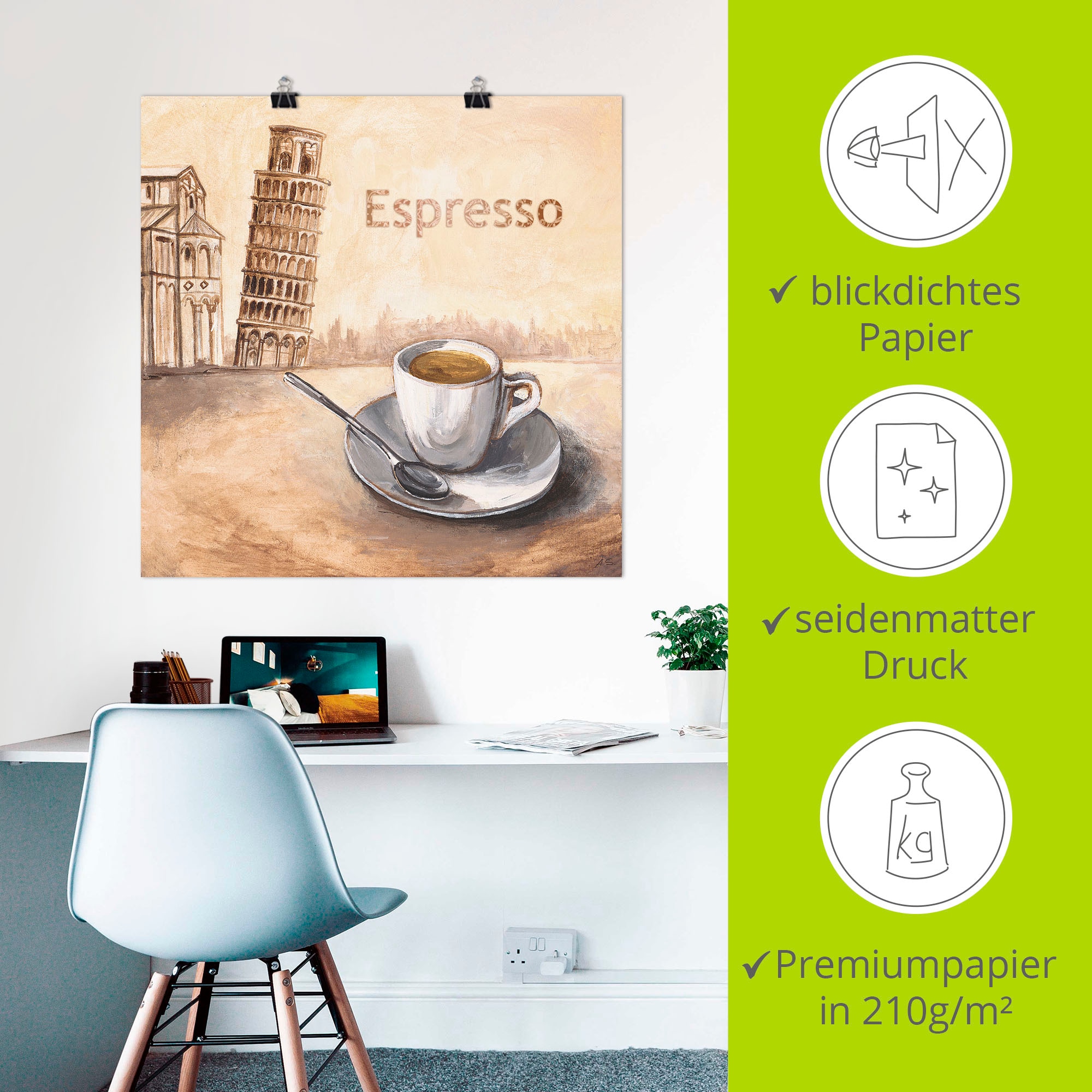 Artland Wandbild »Espresso in Pisa«, Kaffee Bilder, (1 St.), als Leinwandbild, Poster in verschied. Größen
